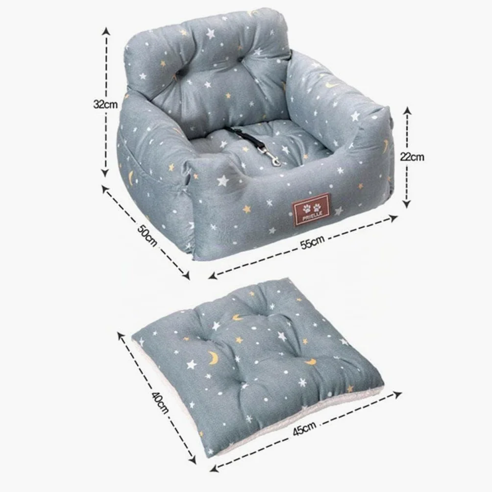 NC Cama Universal para Mascotas, Asiento, Perrera Suave con Cojín Antideslizante, con Correa de Seguridad Asiento de Coche para Perros para Gato, Gris