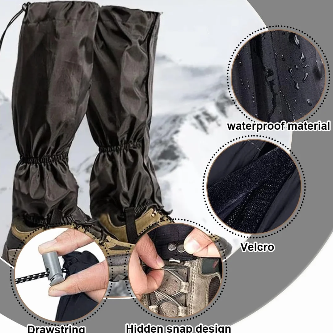 Polainas Impermeables Senderismo Ajustables Transpirables para Hombre Mujer Caza Esquí Montañismo Negro