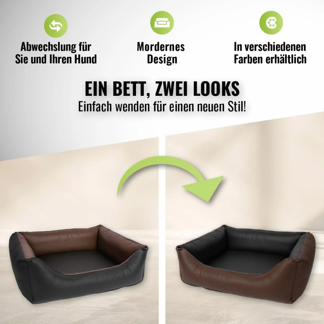 Cama para perros CopcoPet Rocco 2 en 1, impermeable y de piel sintética, con colchón de plástico para perros con espuma de copos o espuma viscoelástica ortopédica