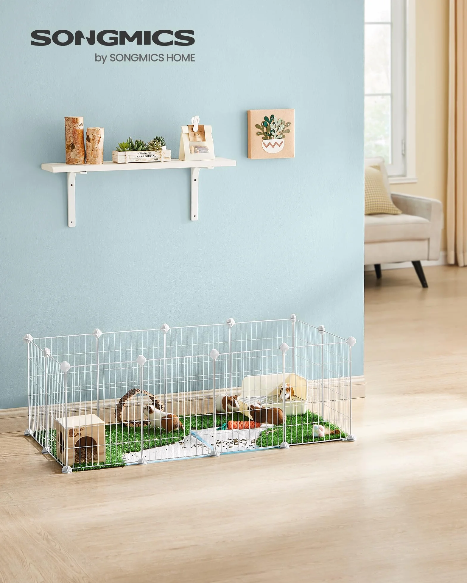 SONGMICS Jaula para Mascotas, Valla Metálica para Hámster, Conejitos, Parque de Mascotas en Bricolaje, para Animalitos, Blanco LPI001W01
