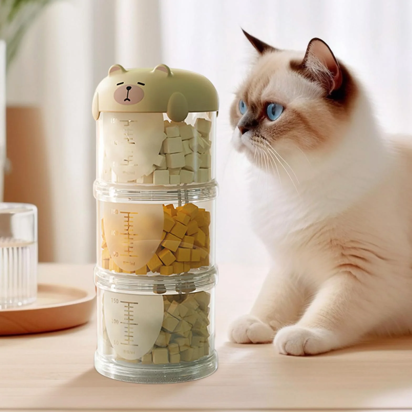 Almacenamiento de golosinas para perros, pequeño recipiente portátil para golosinas, tarro de galletas decorativo apilable, diseño conveniente para despensa de cocina, uso en viajes al aire
