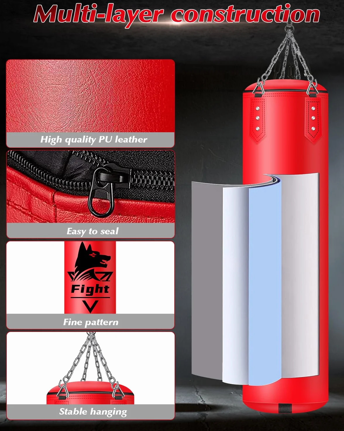 Saco de Boxeo Colgante sin Rellenar para Adultos con Guantes, Bolsa Pesada de Cuero Microfibra para Entrenamiento Kickboxing MMA