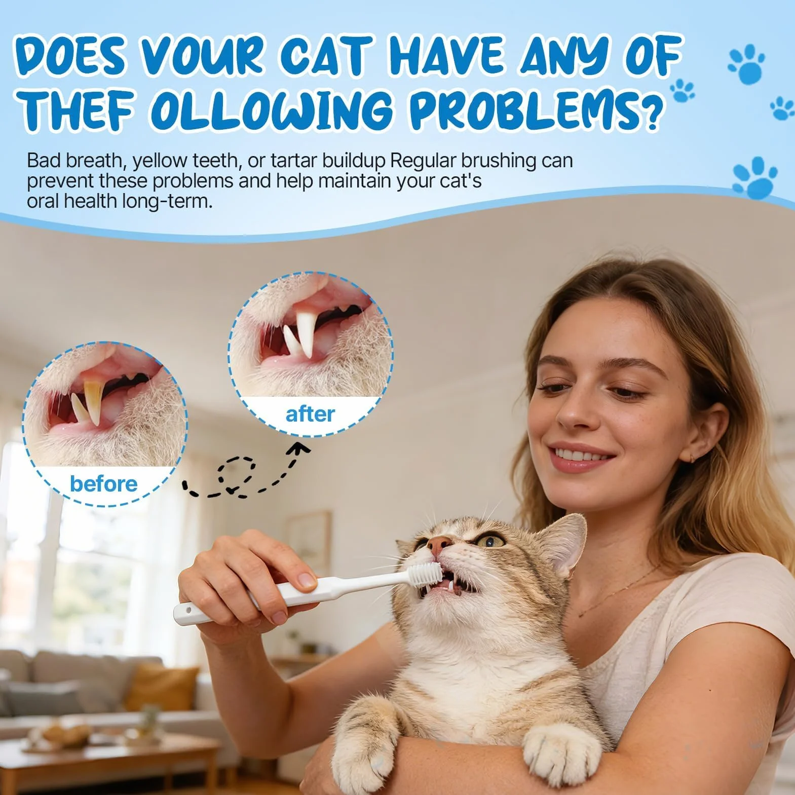 Pasta de dientes para gatos con cepillo de dientes y cepillo de dientes para perros y gatos, elimina la placa y el sarro, aliento fresco y bueno para los dientes