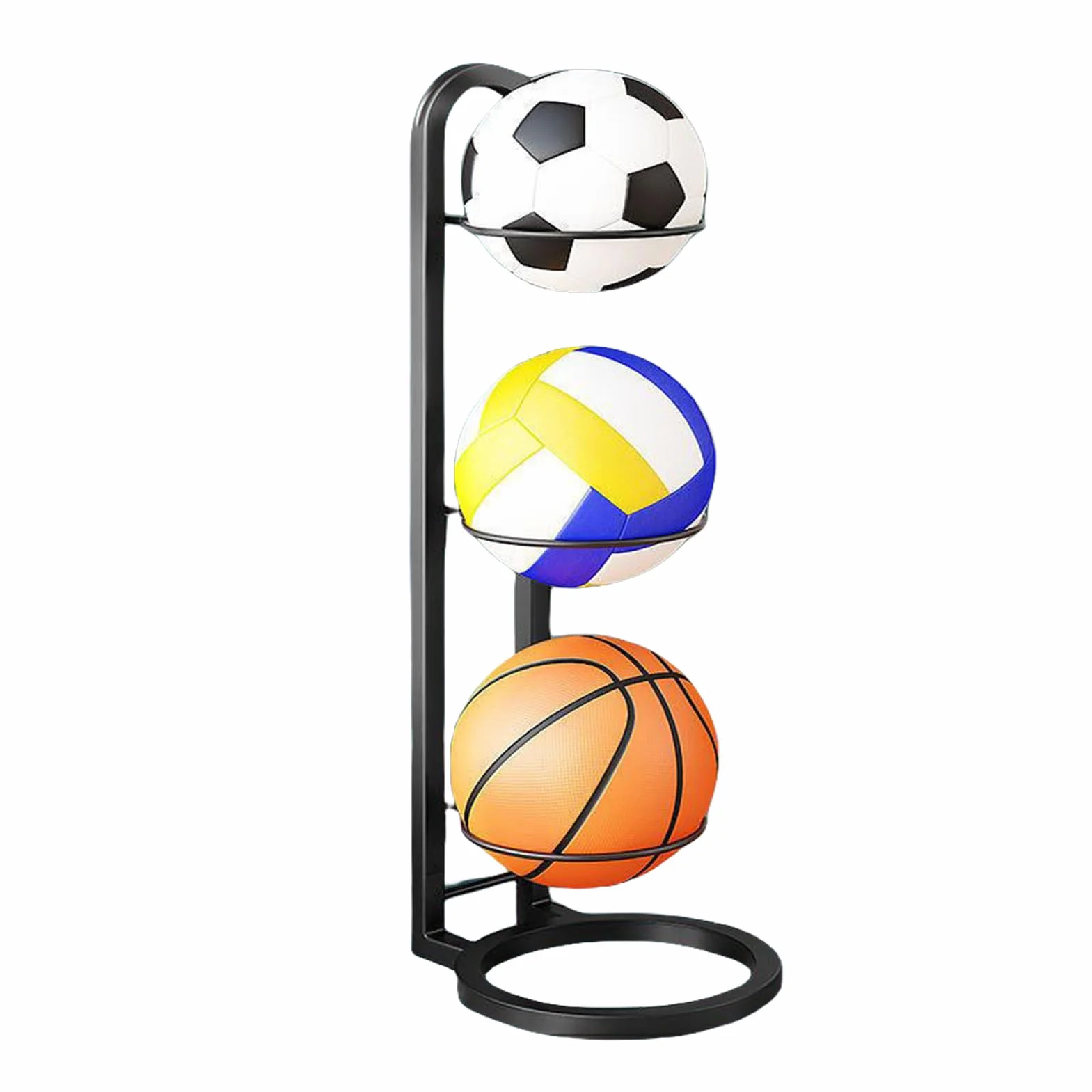 Estante de Bolas de 3 Niveles - Soporte Balon Futbol, Almacenamiento Vertical De Pelotas Portátil para Baloncesto, Fútbol y Voleibol