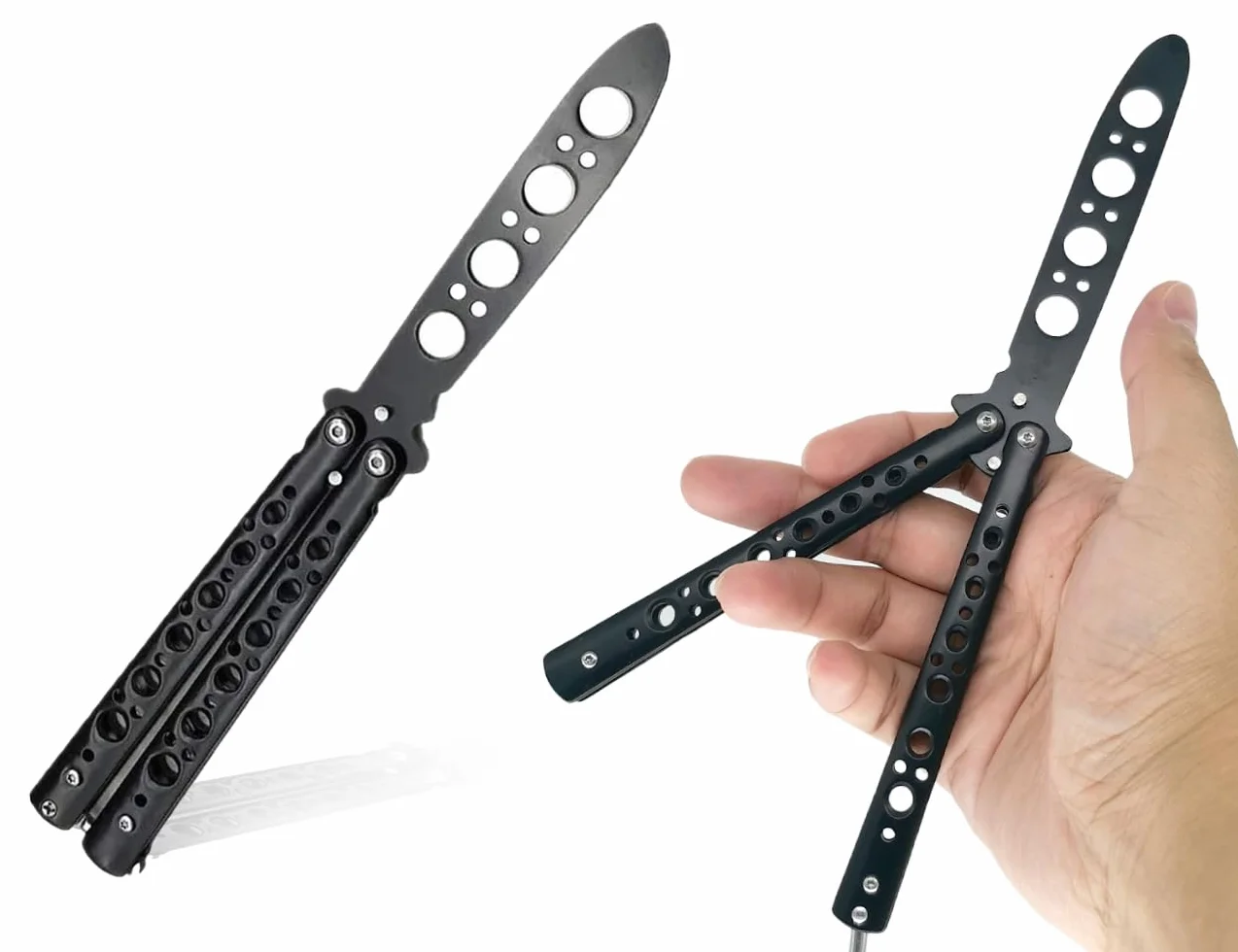 Cuchillo de mariposa entrenador hoja sin afilar para principiantes negro