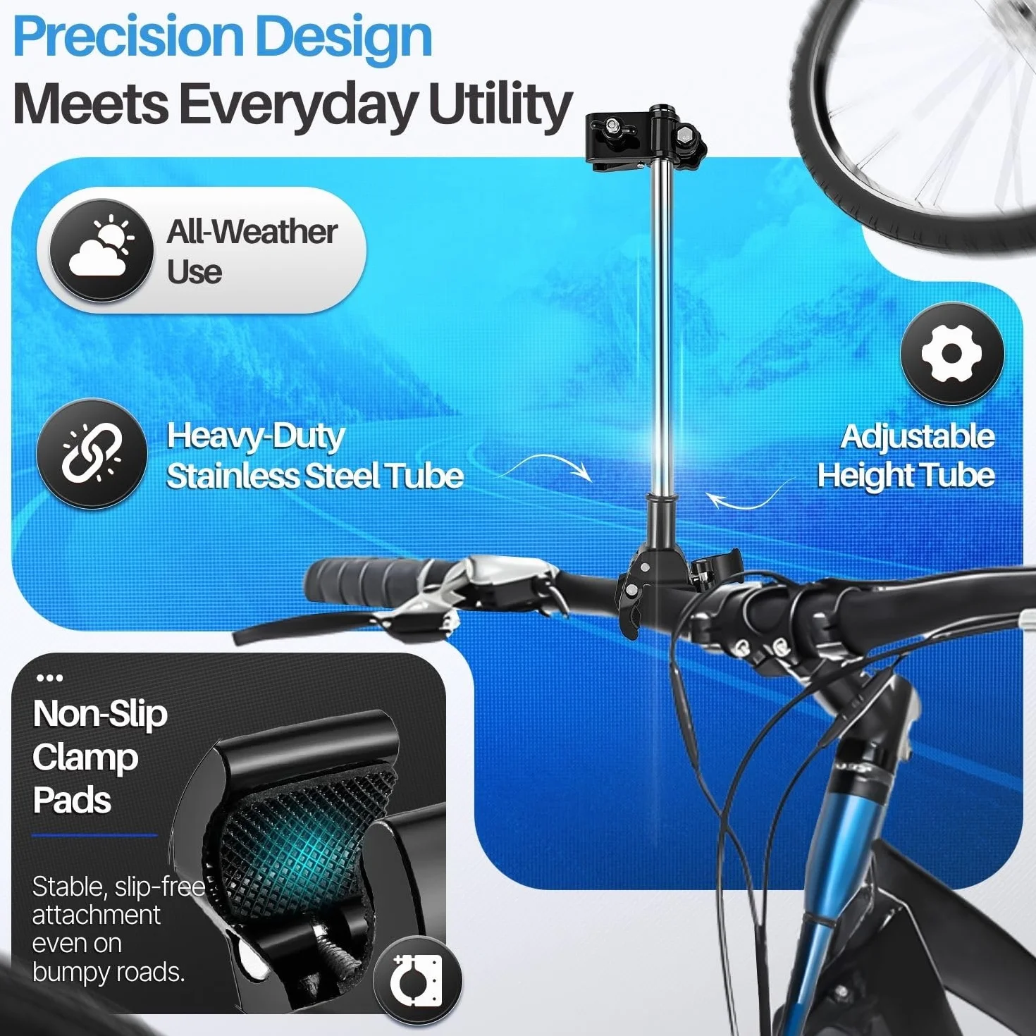 Flexzion Soporte para paraguas ajustable para bicicleta eléctrica, cochecito, carrito, silla de ruedas