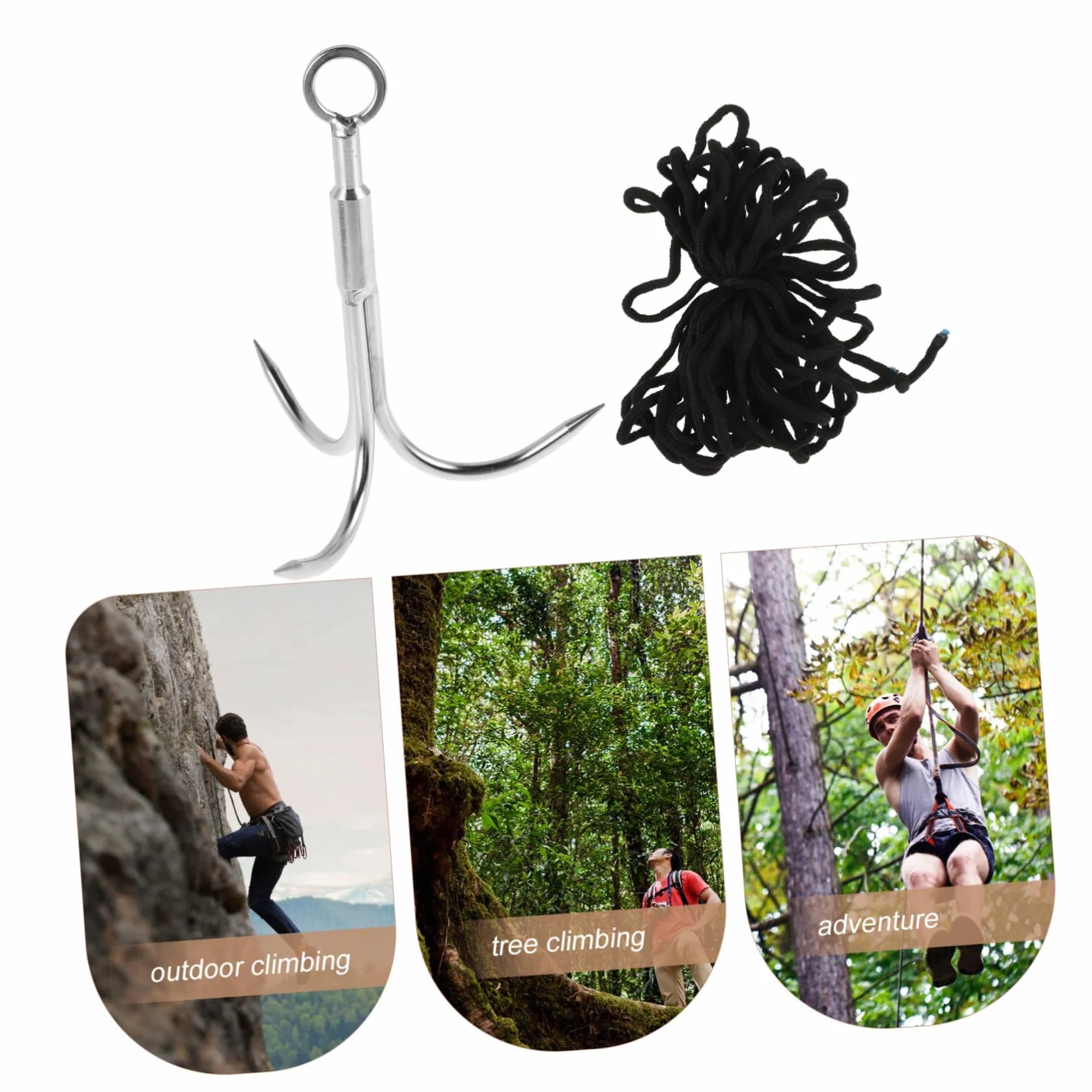BESPORTBLE Gancho de Escalada de Acero Inoxidable de Tres Garras con Cuerda para Pesca y Actividades al Aire Libre
