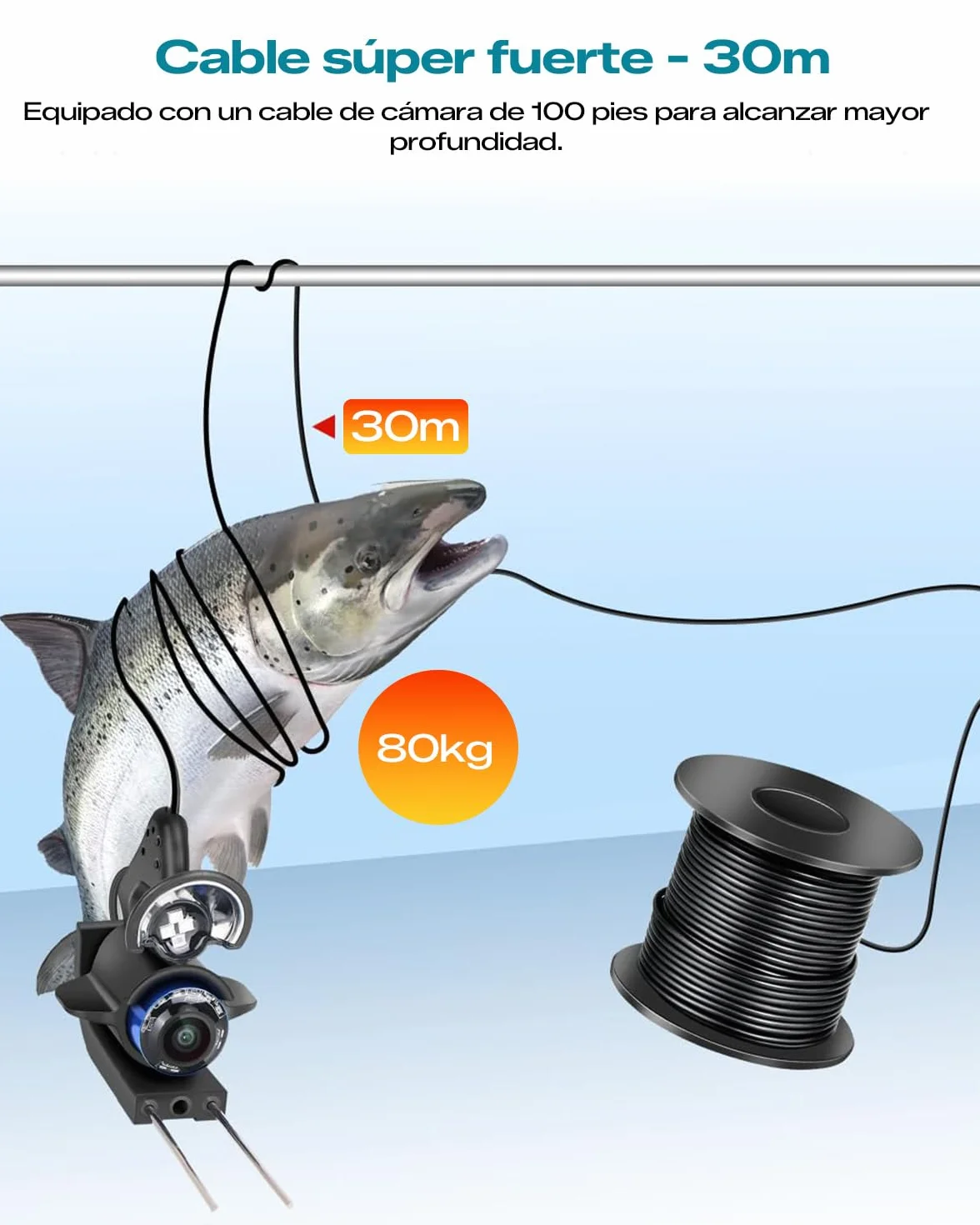 FourQ Cámara de Pesca Subacuática 4.3" HD 220° Gran Angular Visión Nocturna IR Cable 30m Impermeable Batería 5000mAh