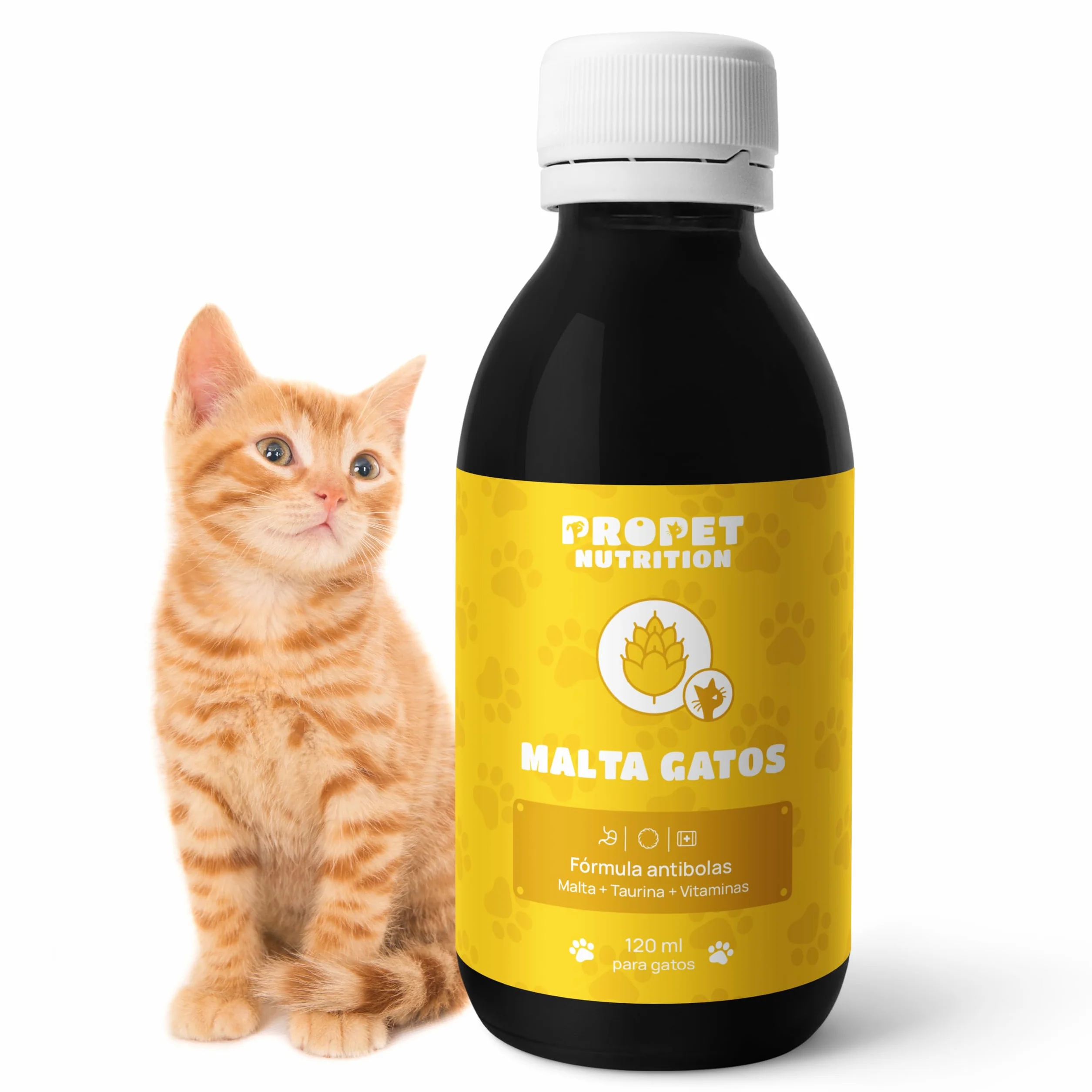 Malta para Gatos + Taurina + Vitaminas. Triple Acción. Elimina y Previene Bolas de Pelo. Óptima Salud Intestinal. 120 ML. Impulsa Bienestar General. Enriquecido con Vitaminas para Gatos. Malta Gatos