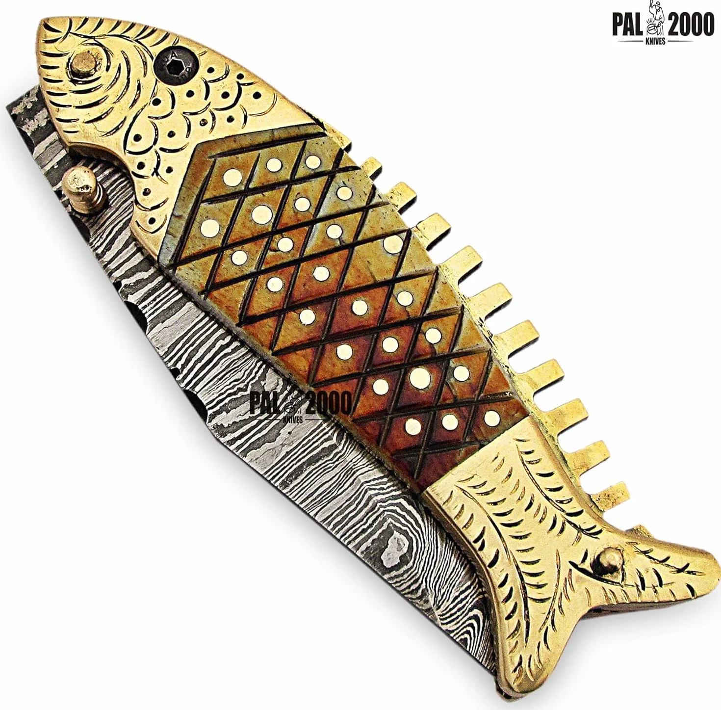 PAL 2000 KNIVES cuchillos de acero de damasco con funda de cuero