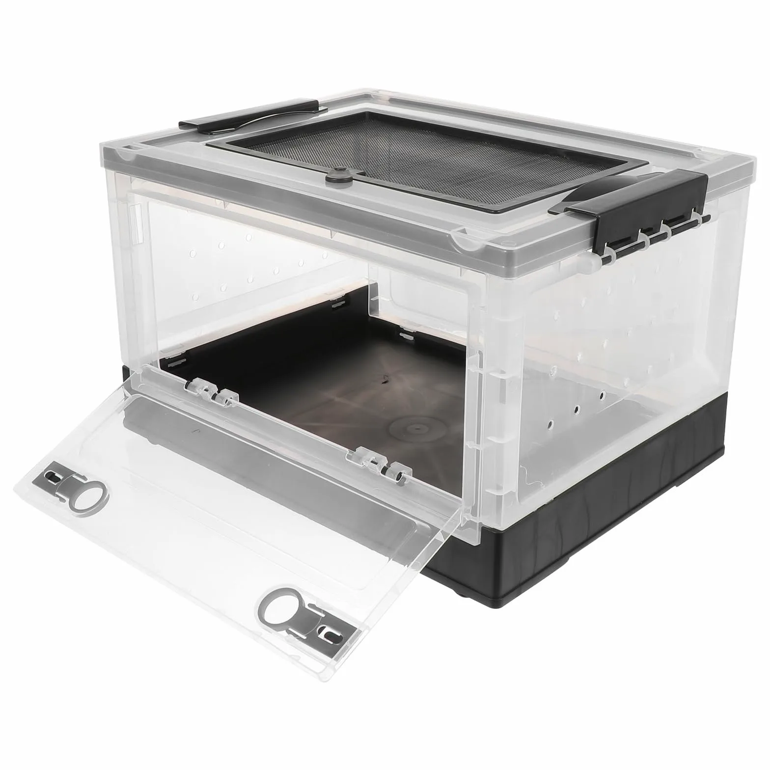 Caja de Cría para Hámster y Erizos de Plástico Negro, Diseño Plegable Múltiples Orificios de Ventilación, Fácil de Almacenar y Abrir por Delante y Arriba