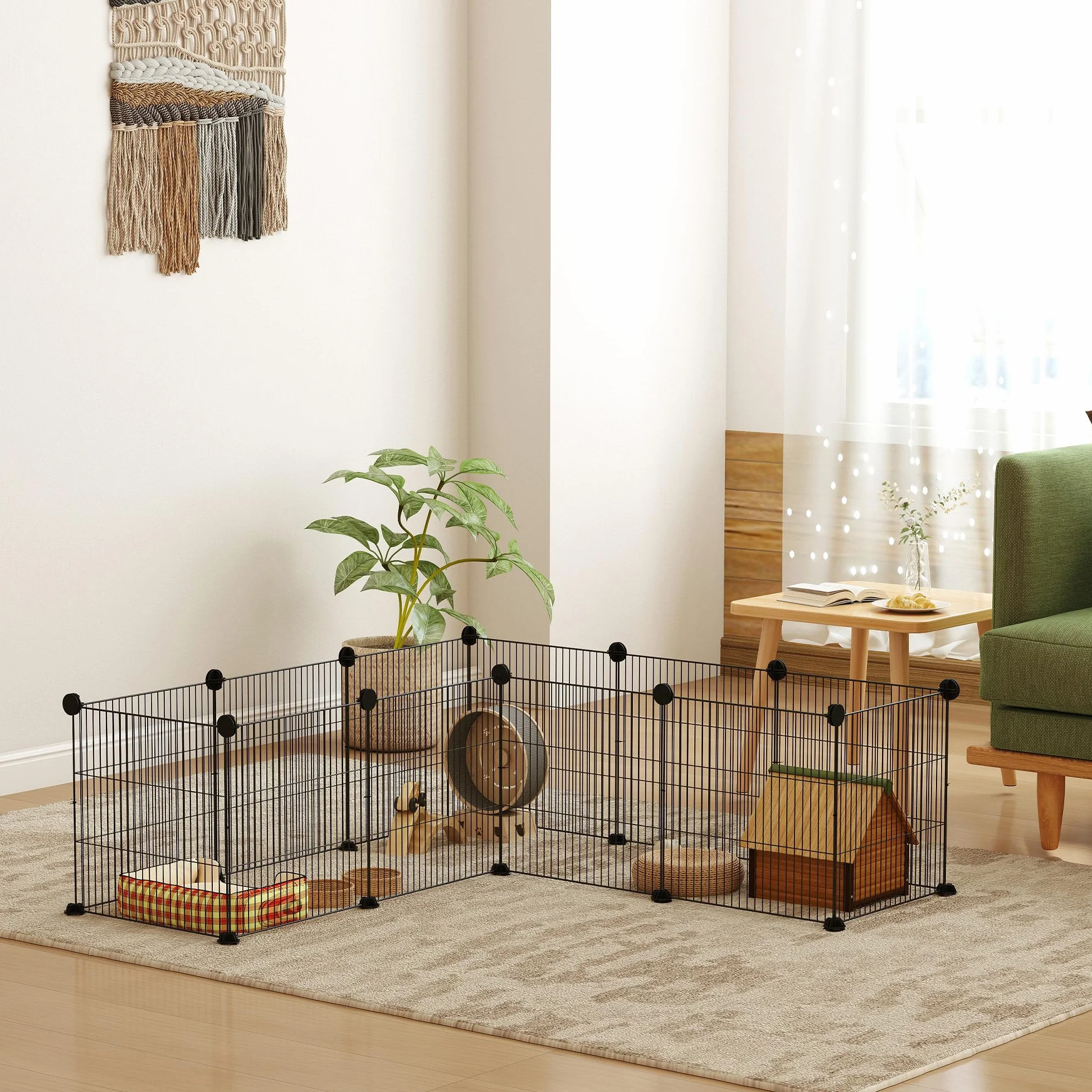 PawHut Valla Metálica para Mascotas con 12 Paneles Diseño DIY Parque Metálico para Animales Pequeños Desmontable para Erizo Conejos 140x70x35 cm Negro