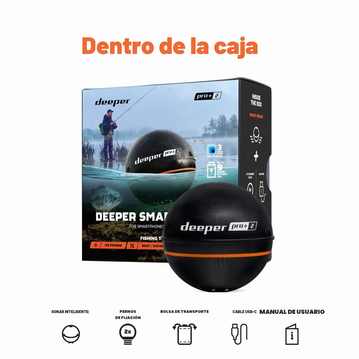 Deeper Pro+ 2 Sonda de Pesca 100m Detector Radar Peces Portátil WiFi GPS