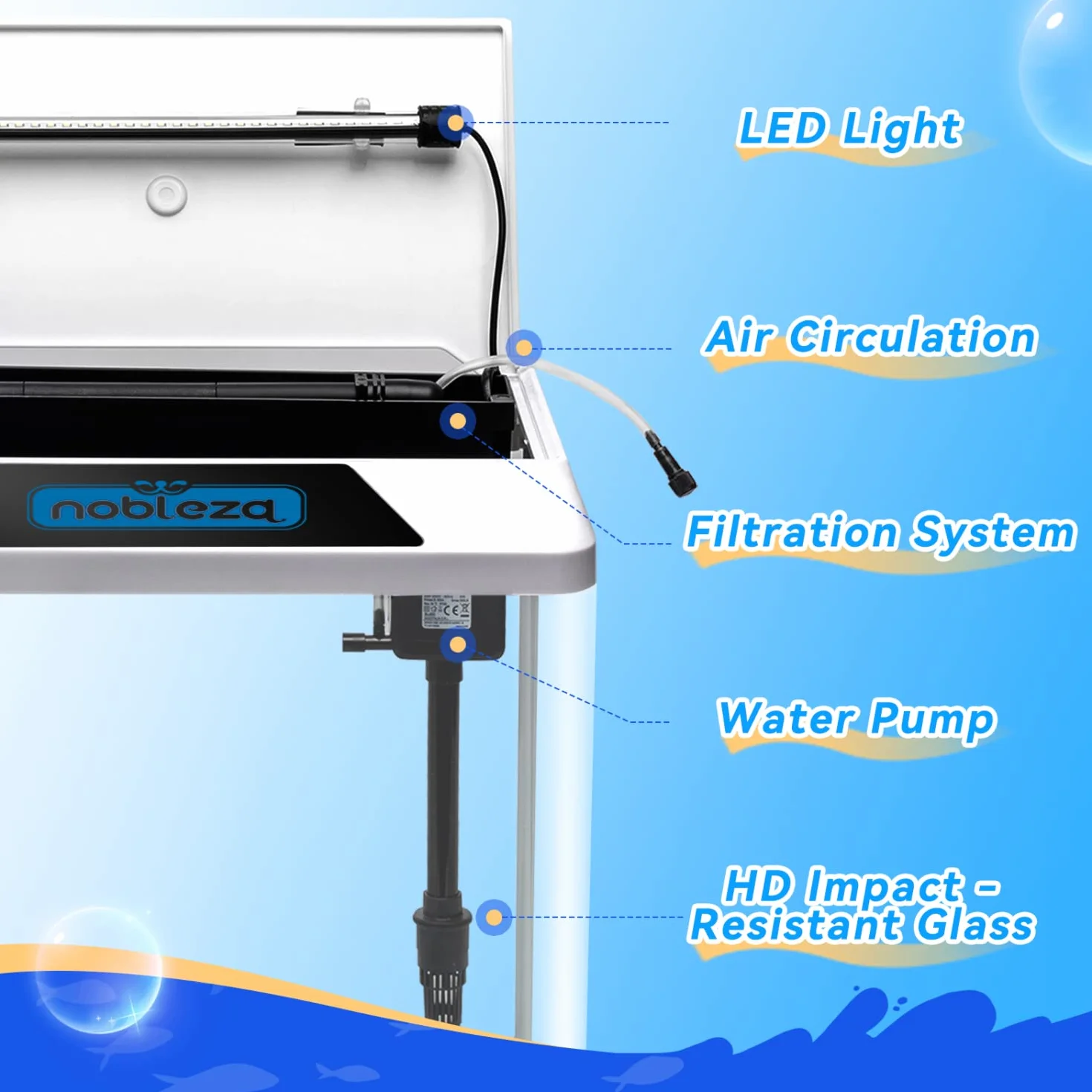 Nobleza - 30L Acuarios y Peceras Completas, Peceras de Cristal con Sistema de Filtrado e Iluminación LED, Acuarios de Iniciación, Blanco