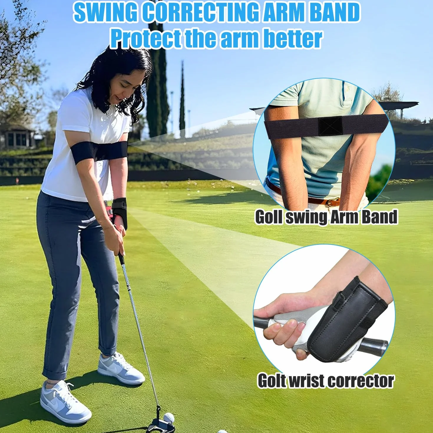 Golf Swing Trainer, Wrist Correction & Arm Band Set for Beginners