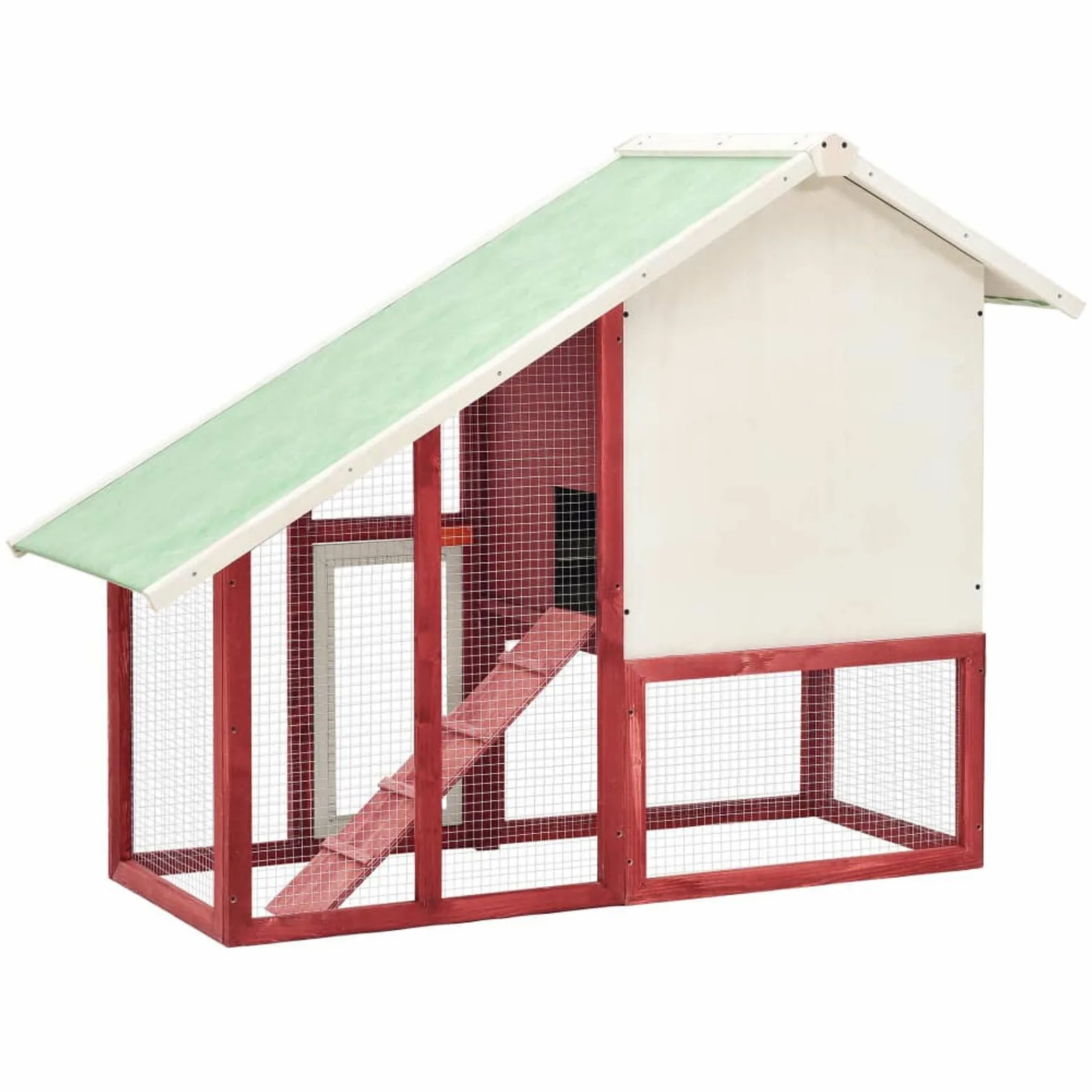 Conejera de Madera Maciza de Abeto Rojo y Blanco Casa para Conejos Esquinero Conejo 140x63x120 cm