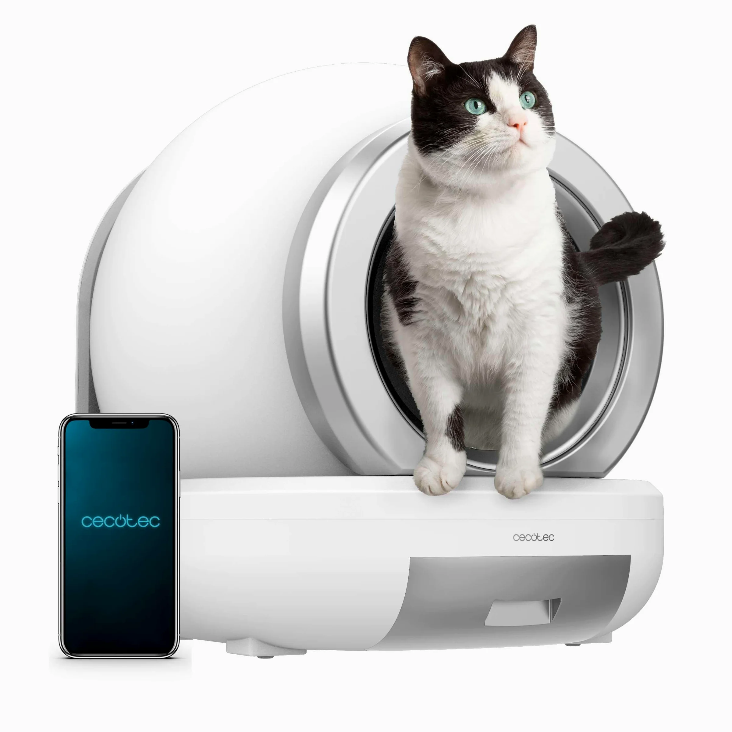Cecotec Arenero Automático Compacto con Autolimpieza Pumba 7000 CleanKitty Compact Connected. Capacidad 65L, Triple Sistema de Desodorización, Control por WiFi, Silencioso, Sensor de Infrarrojos
