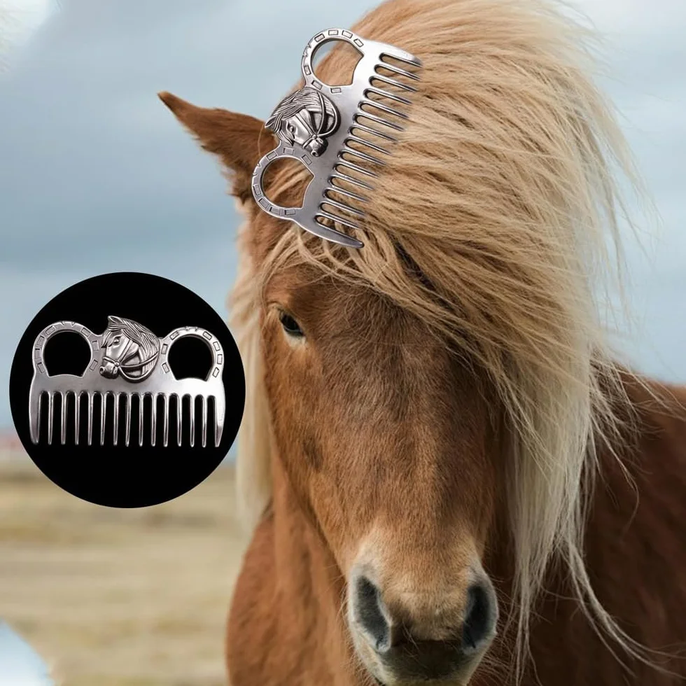 Sarini Cepillos para el Cuidado de Caballos, Cepillo para crines y Cola, Peine portátil para Caballos, Herramienta de Pulido de Metales para el Cuidado de Caballos
