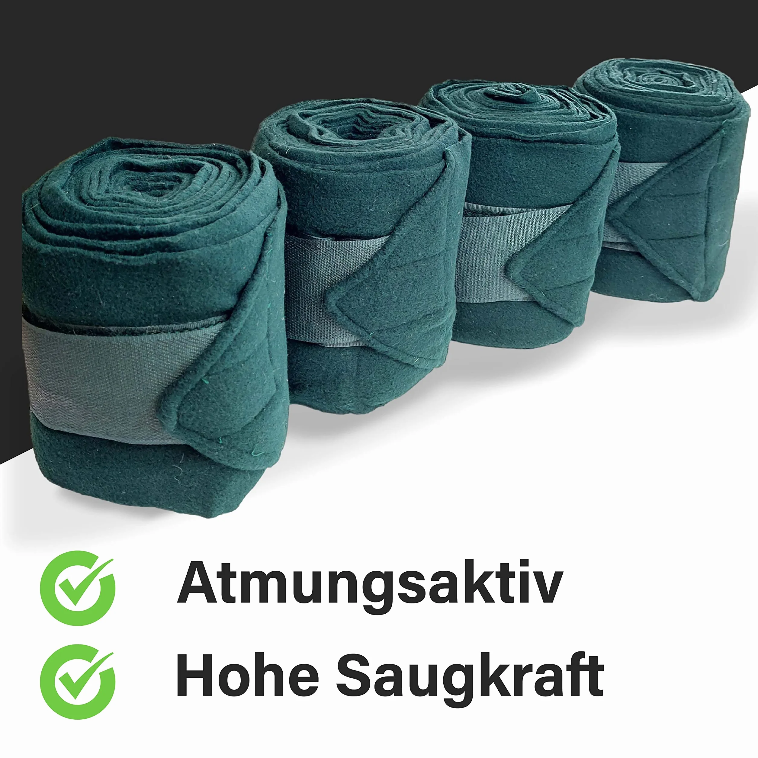 Vendas para caballo de forro polar con cierre – vendajes de forro polar caballo en juego de 4 unidades con práctica bolsa de almacenamiento (sangre caliente (Full), verde oscuro)