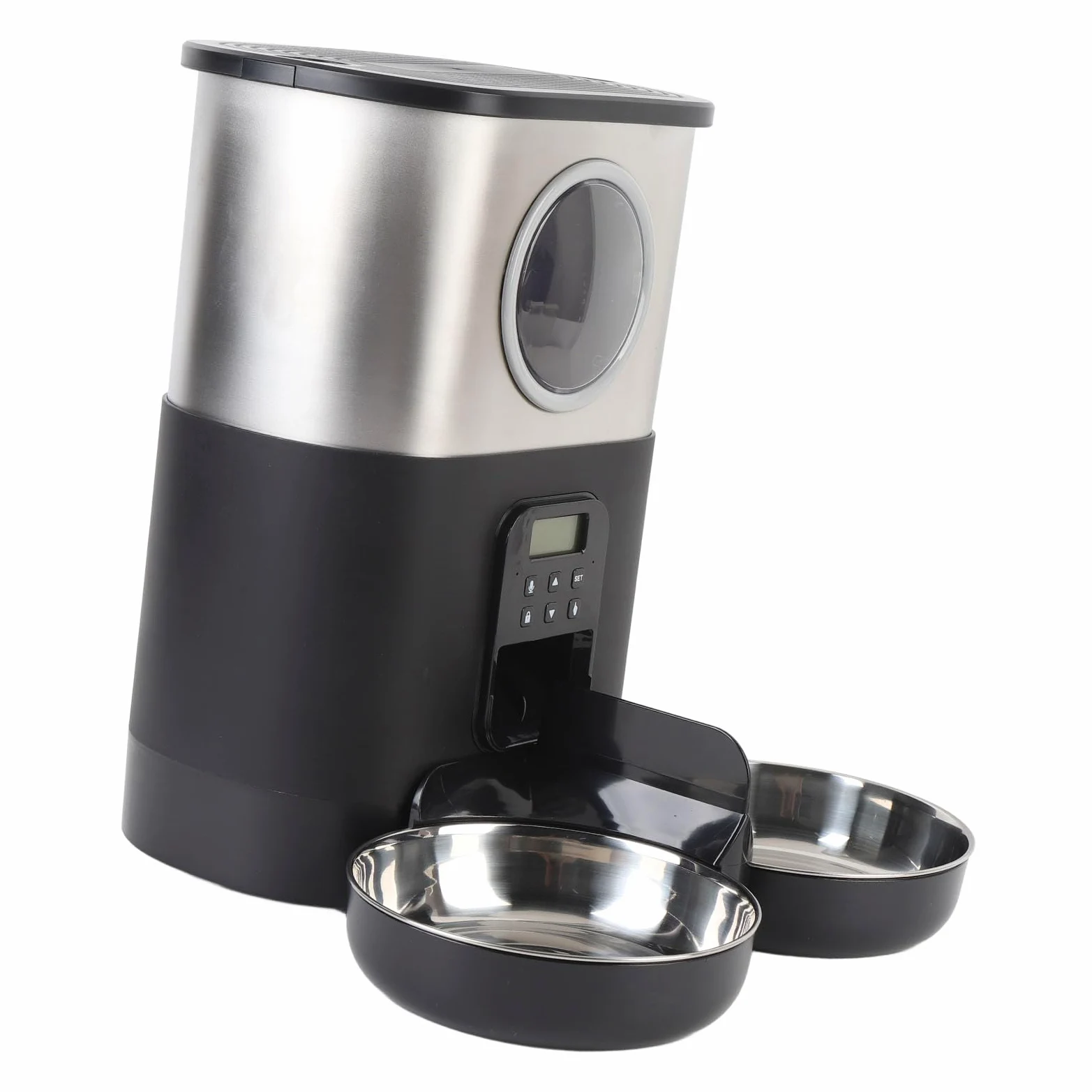 Sorandy Comedero Automático para Gatos, Comedero para Gatos de 5 litros de Capacidad, Cuantitativo Temporizado con Cuencos de Acero Inoxidable y Ventana Grande para Comprobar el Nivel de Alimentos,