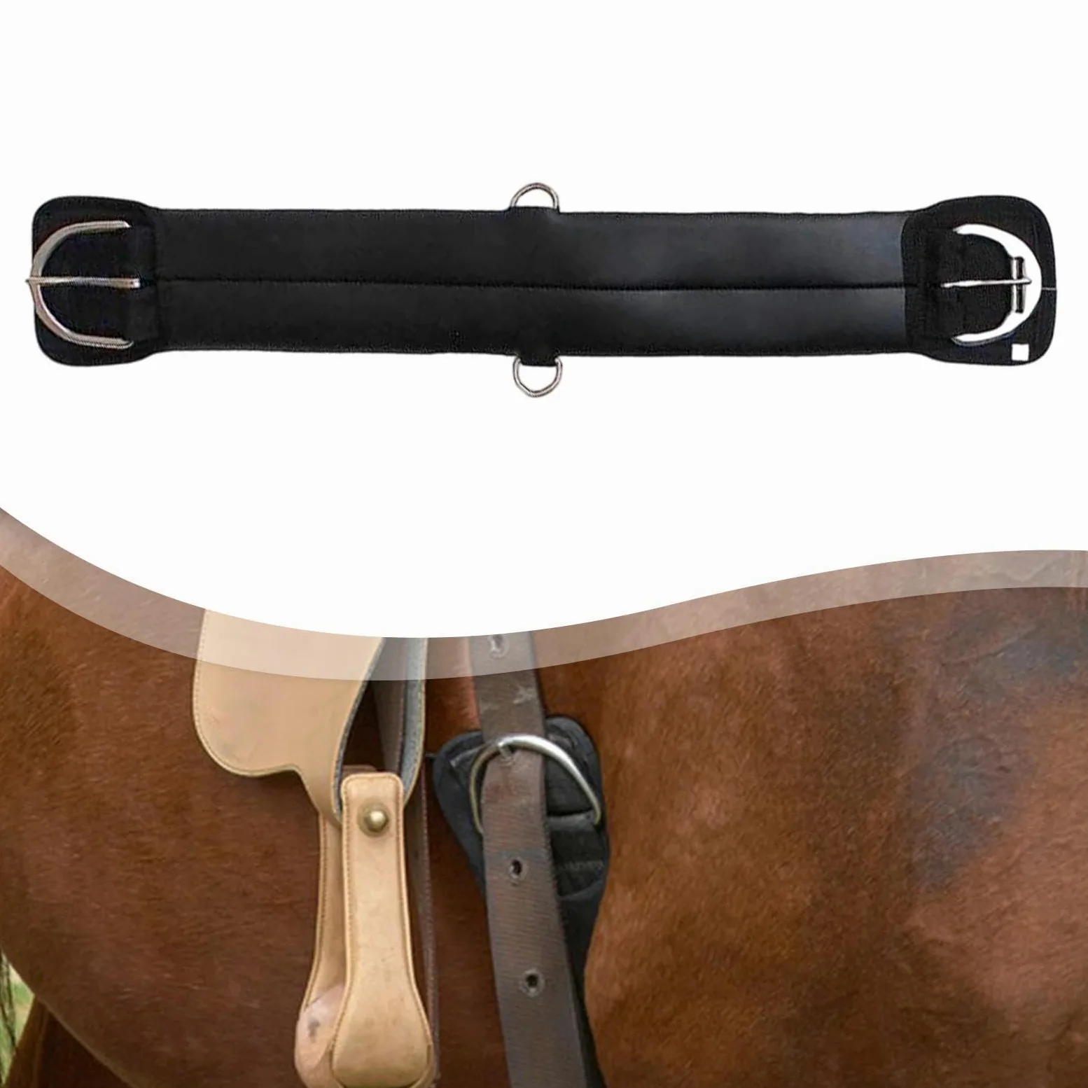 Cincha de Acero Inoxidable para Caballos con Correa Recta, Cincha Corta de para Competición, Entrenamiento Y Calentamiento.