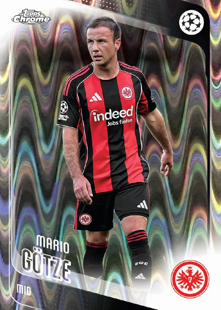 Topps Chrome UEFA Club Competitions 2025-26 Caja de valor 7 paquetes 4 tarjetas