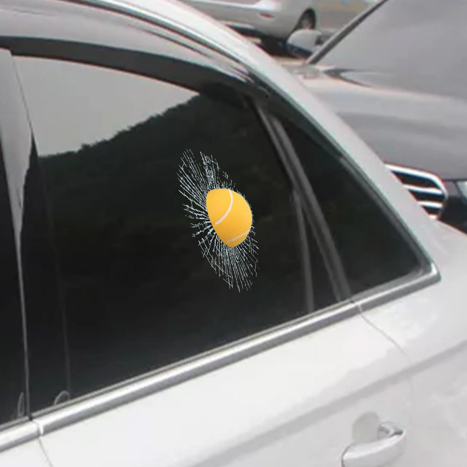 Calcomanías 3D de broma para vidrio de ventana, diseño de pelota de tenis, parabrisas trasero de coche, decorativas para el hogar