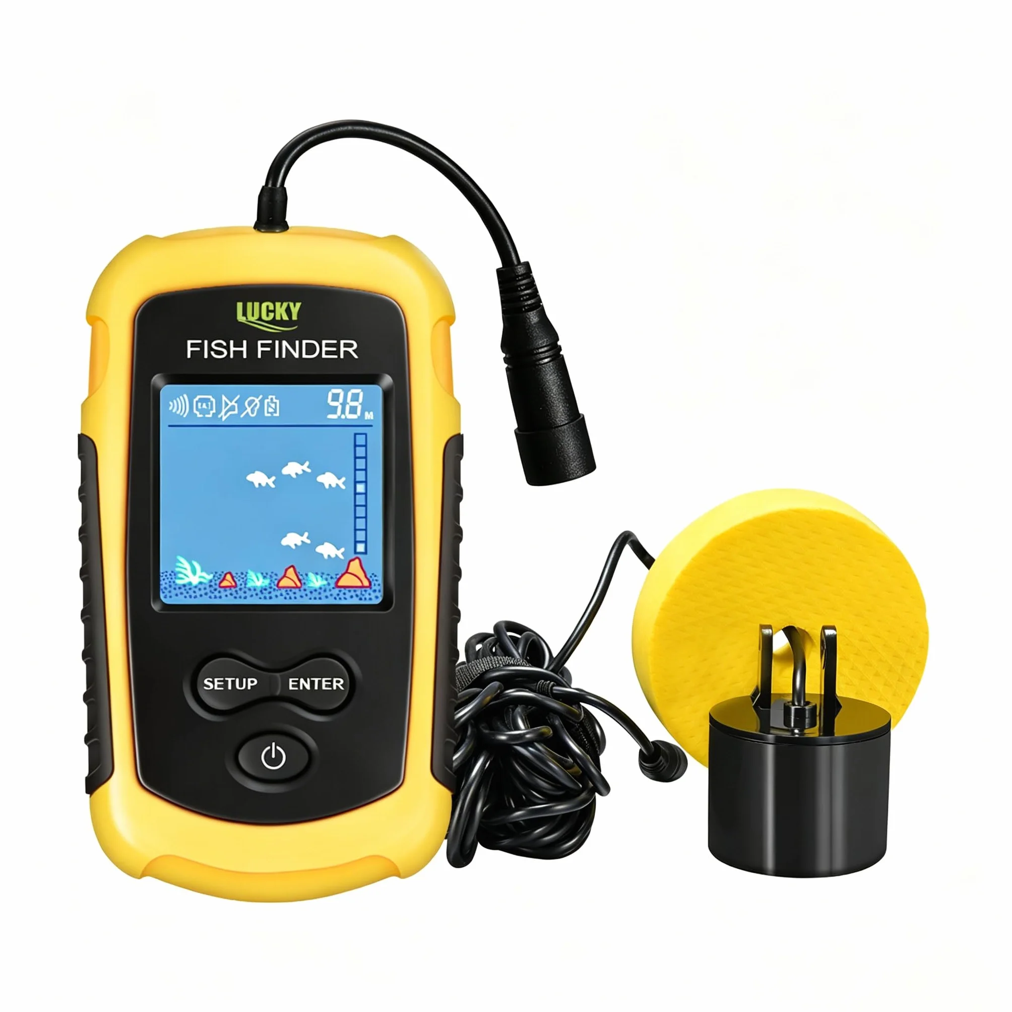 LUCKY Buscador de Peces Portátil con Sonda y Transductor para Kayak de Pesca Pantalla LCD