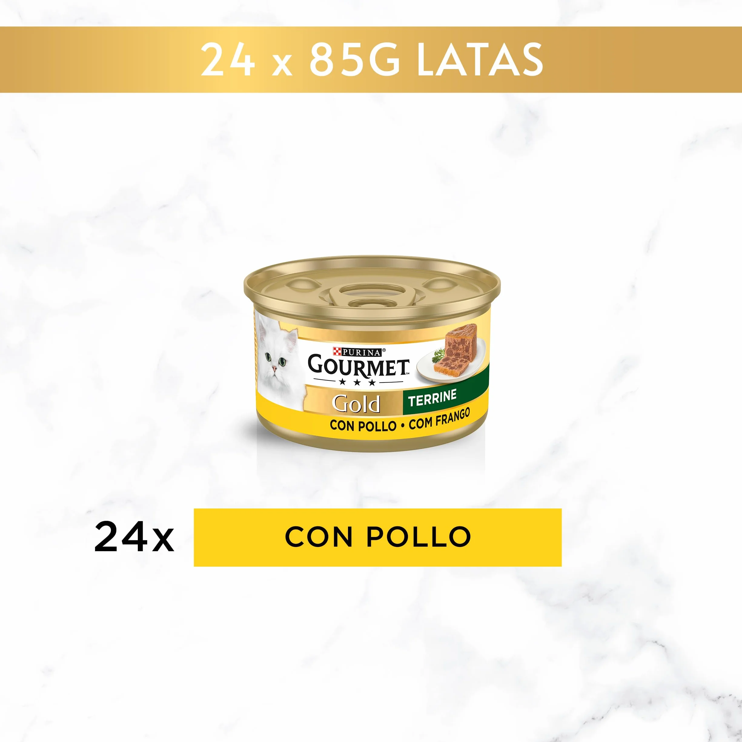 GOURMET Gold Terrine, Comida Húmeda para Gato Adulto, Paté de Pollo, Pack de 24 Latas de 85 g