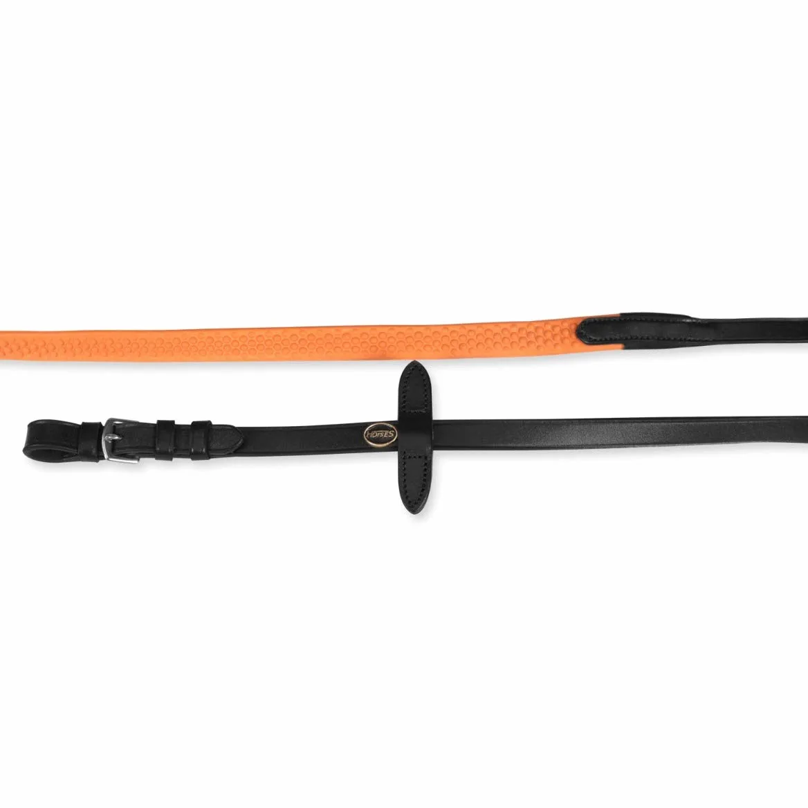Horses Riendas Cuero Goma Event Color Negro/Naranja Full
