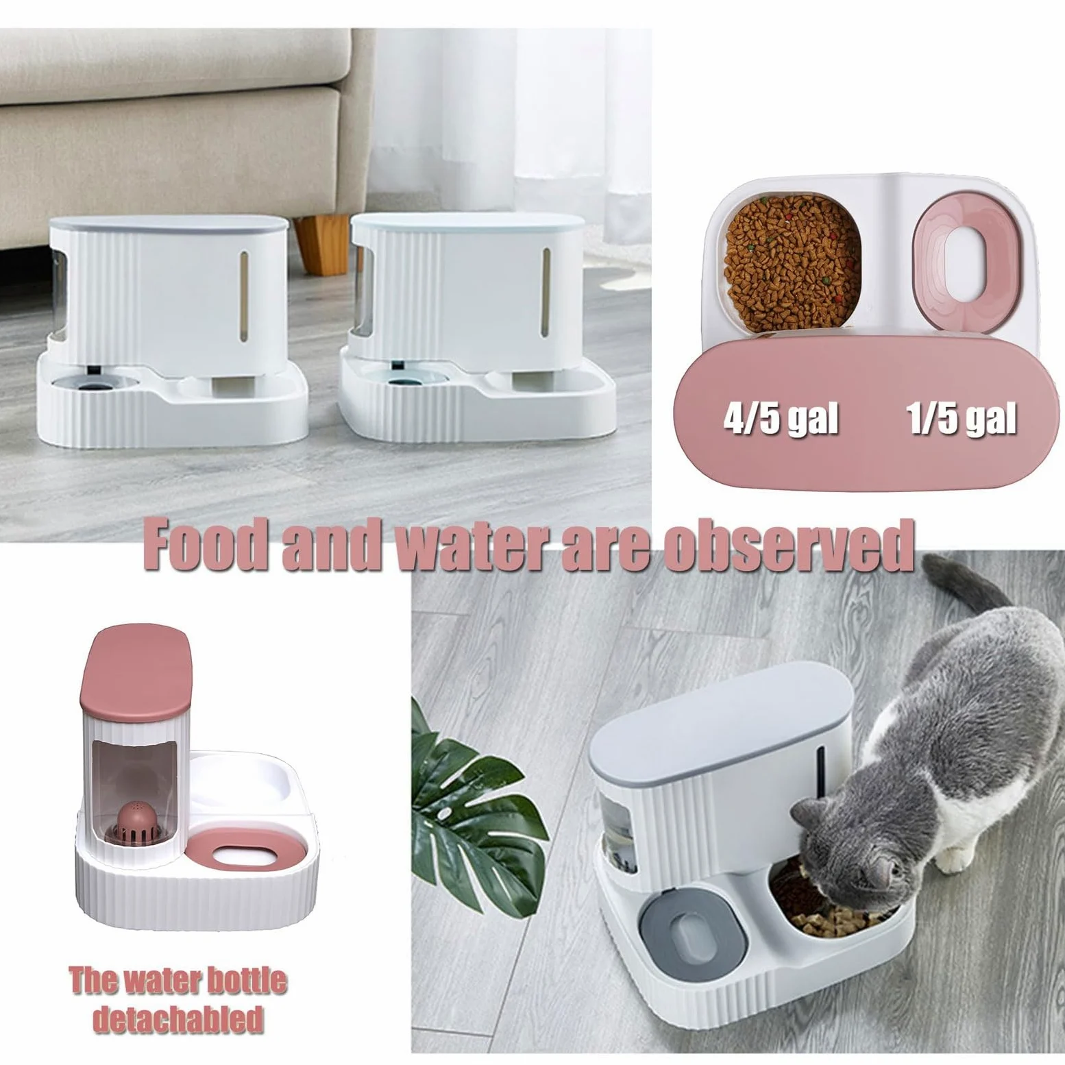 Comedero automático for Perros y Gatos, Juego de alimentación Agua for Interiores, Color Rosa