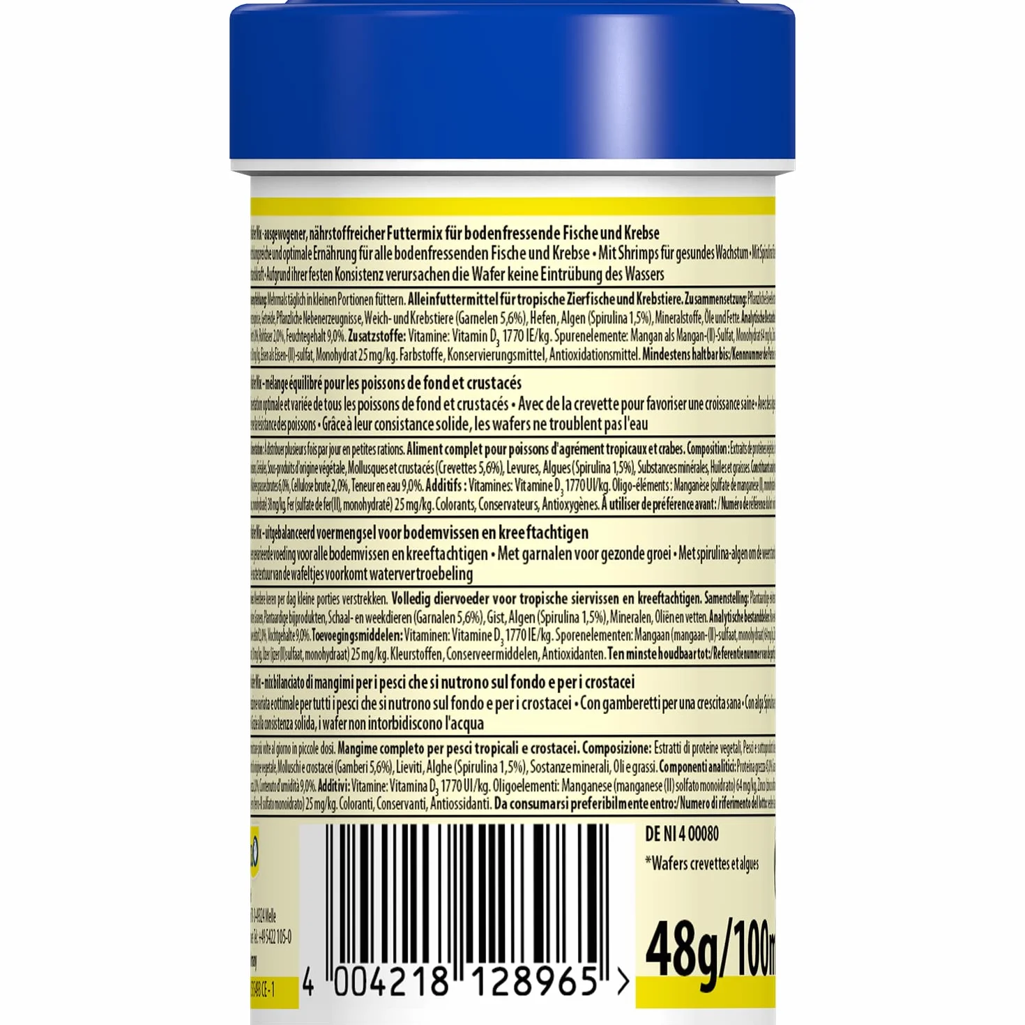 Tetra Wafer Mix – Alimento para todos los peces de fondo (por ejemplo, siluros) y crustáceos, para el crecimiento saludable y la vitalidad, bote de 100ml