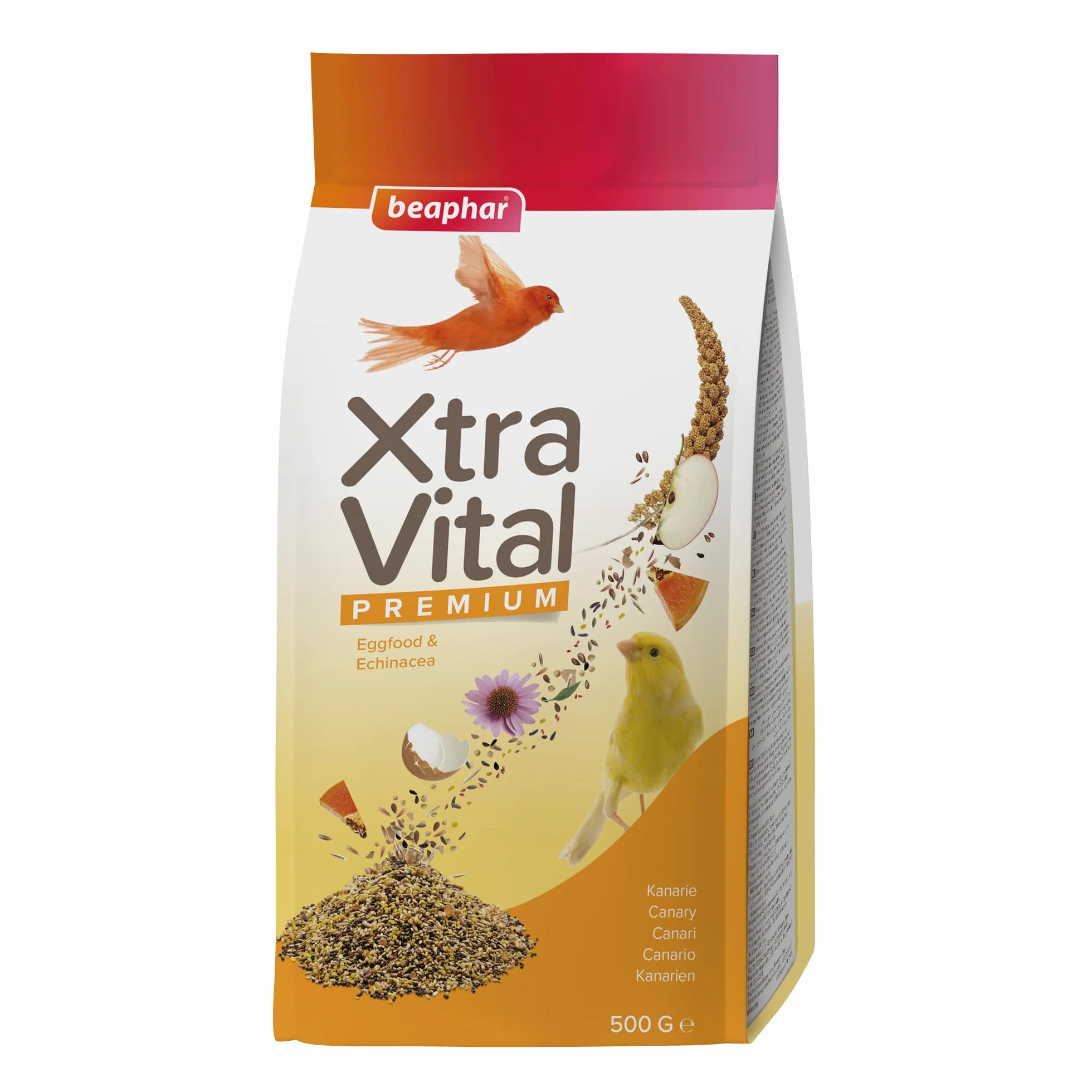 Beaphar Xtravital Canarios - Alimentación Premium - Contiene Frutas, Semillas y Cereales - Fortalece su Sistema inmunológico - Proporciona un Plumaje denso y Mantiene en Buena Salud - 500g