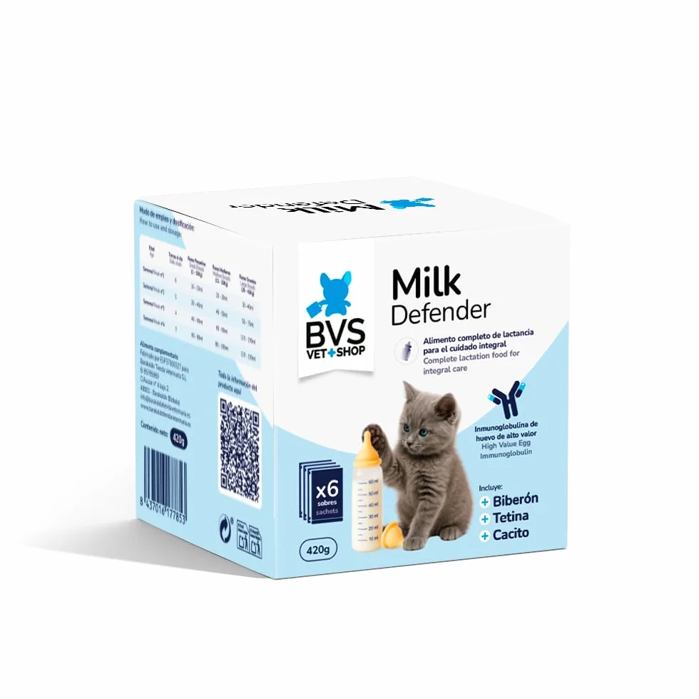 BVS Vet Shop | Leche Maternizada para Gatos Milk Defender | Alimento Completo de Lactancia para el Cuidado Integral de Gatos Cachorros | 1 unid. x 140 gr