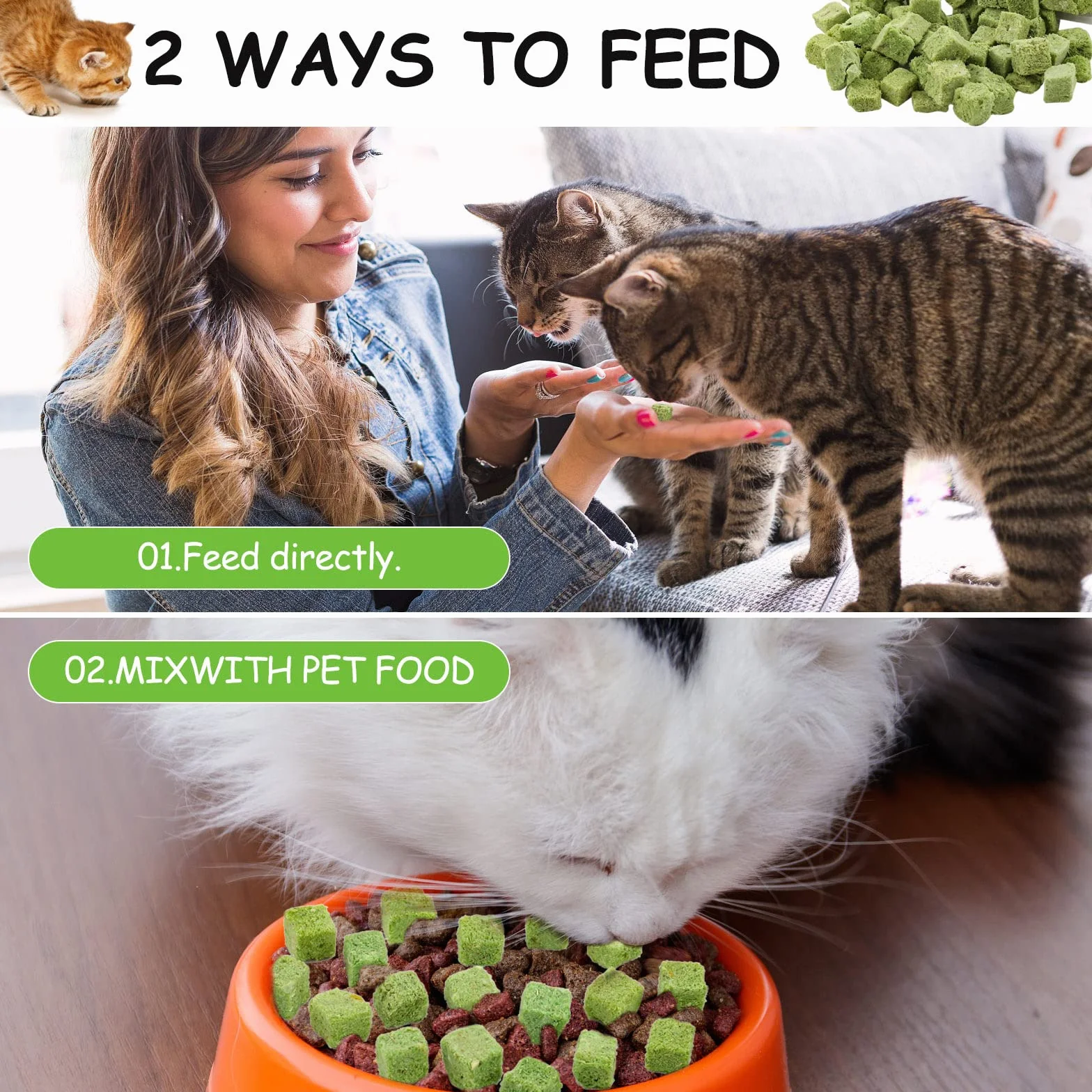 Snacks para Gatos, 60g Snack Liofilizado con Hierba Gatera para Limpiar los Dientes