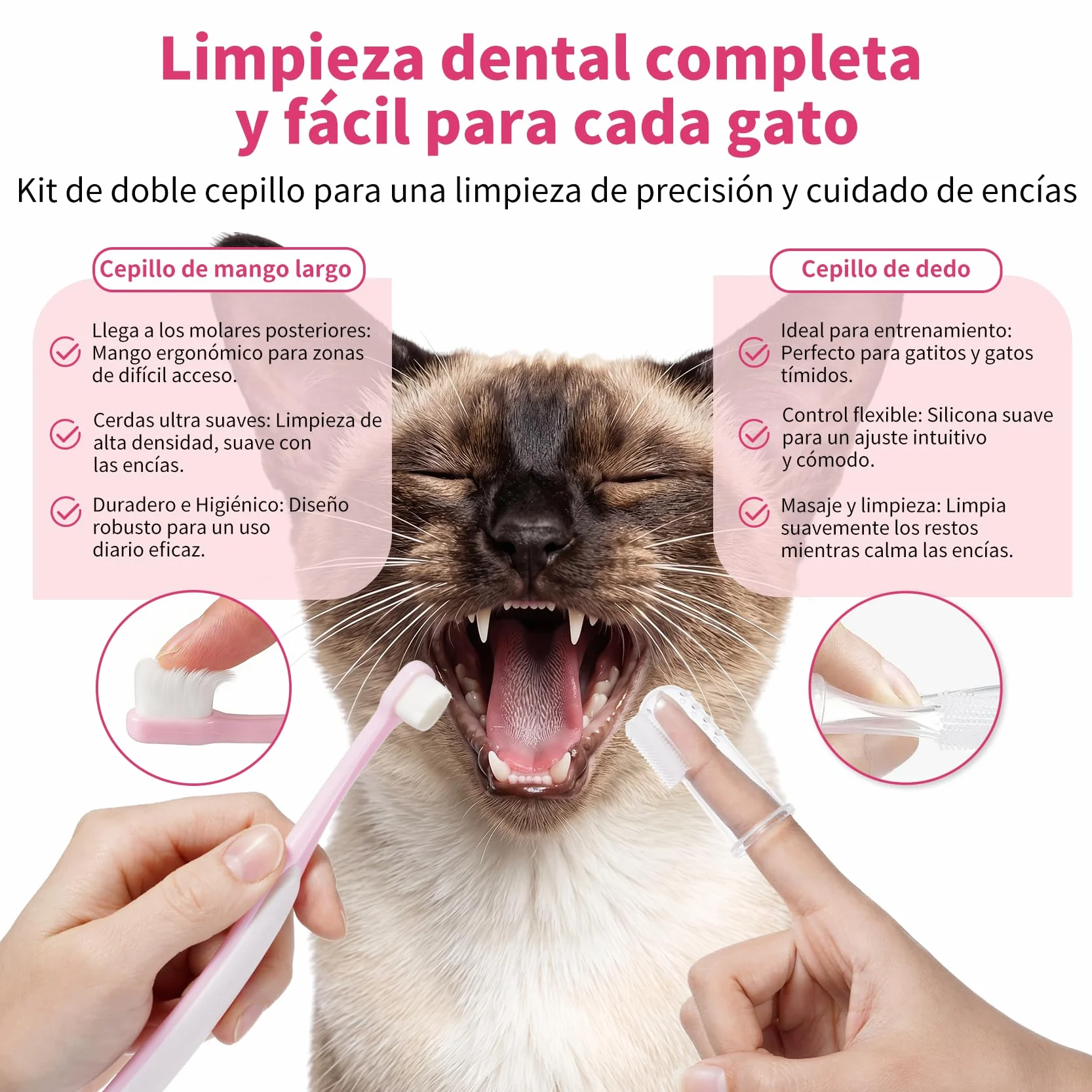 Pasta de Dientes Enzimática para Gatos - Kit Dental con Cepillo, Gel Sin Perfume contra la Placa y Mal Aliento, Previene el Sarro - 30g