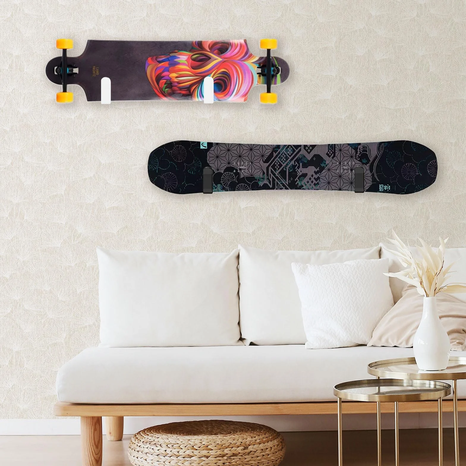 Soporte de Pared para Snowboard Horizontal Estante de Exhibición para Longboards, Snowboards, Tablas de Surf