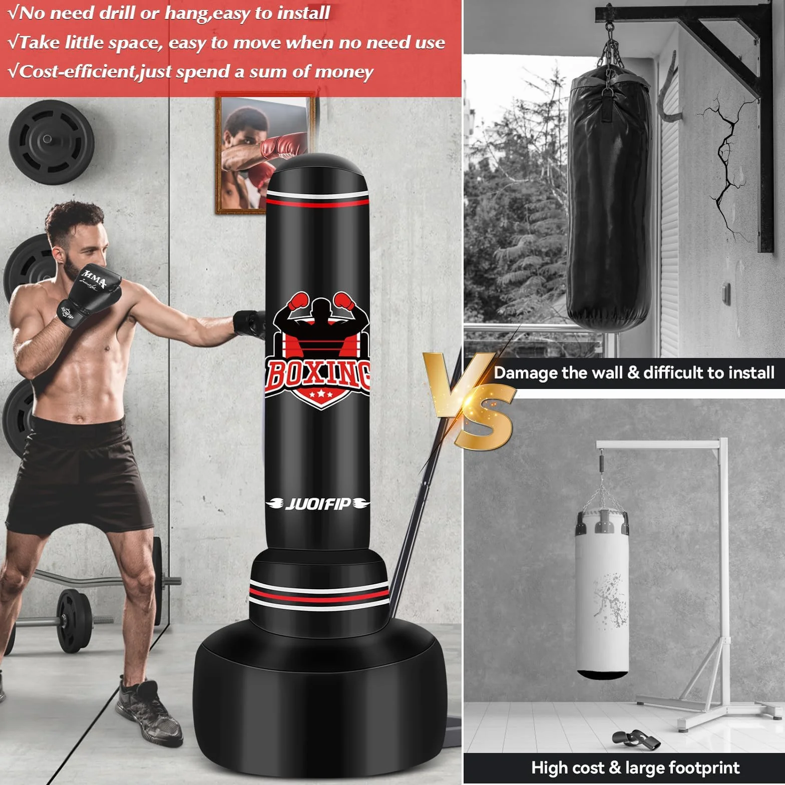Saco de Boxeo Adultos 180cm Independiente Inflable Kickboxing Bolsa Entrenamiento MMA Muay Thai