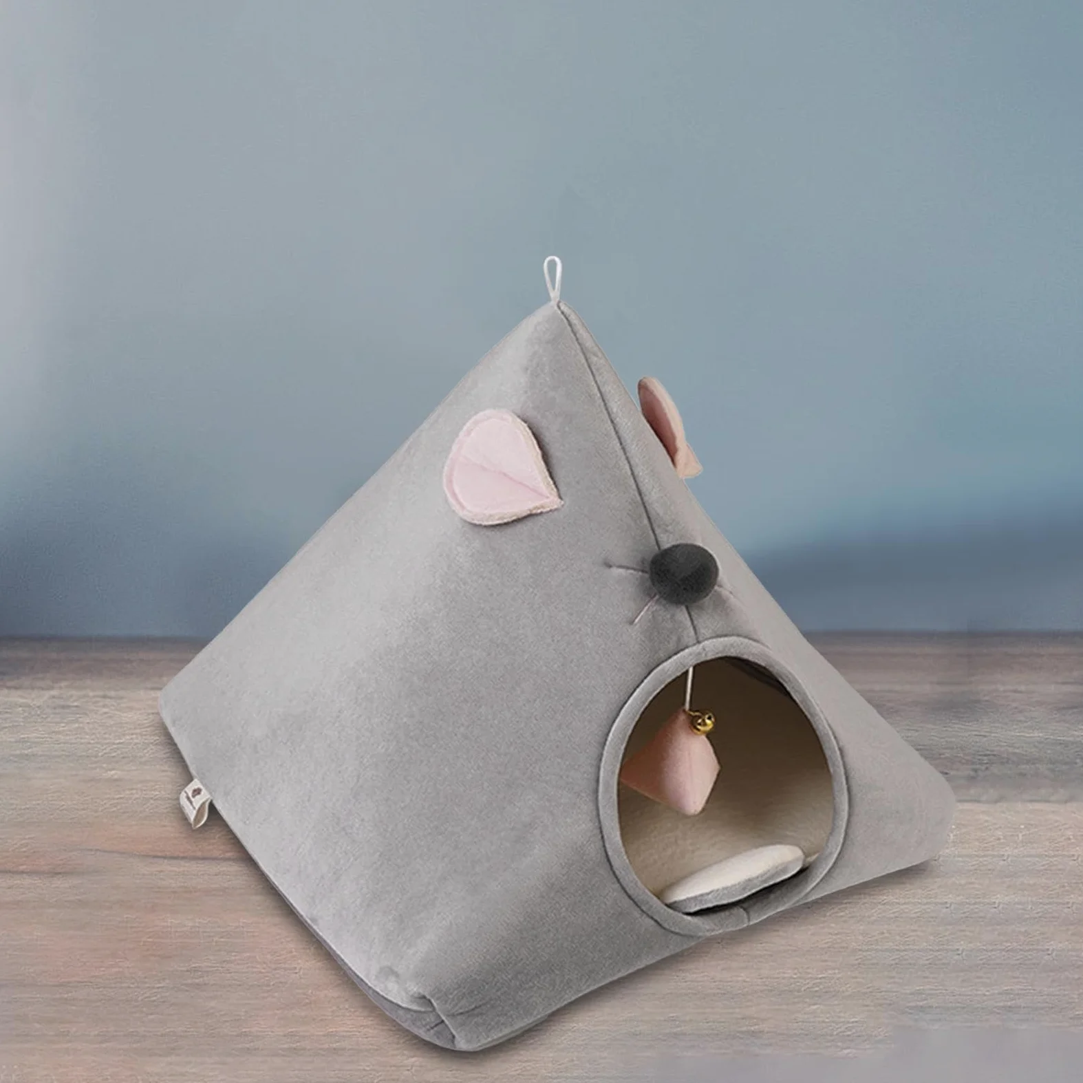 Nido Semicerrado para Gatos, Cama Cueva para Gatos, Adorno Suave Y Lavable para Dormir, Tienda de Campaña para Gatos, Casa para Mascotas, Cama, Gris