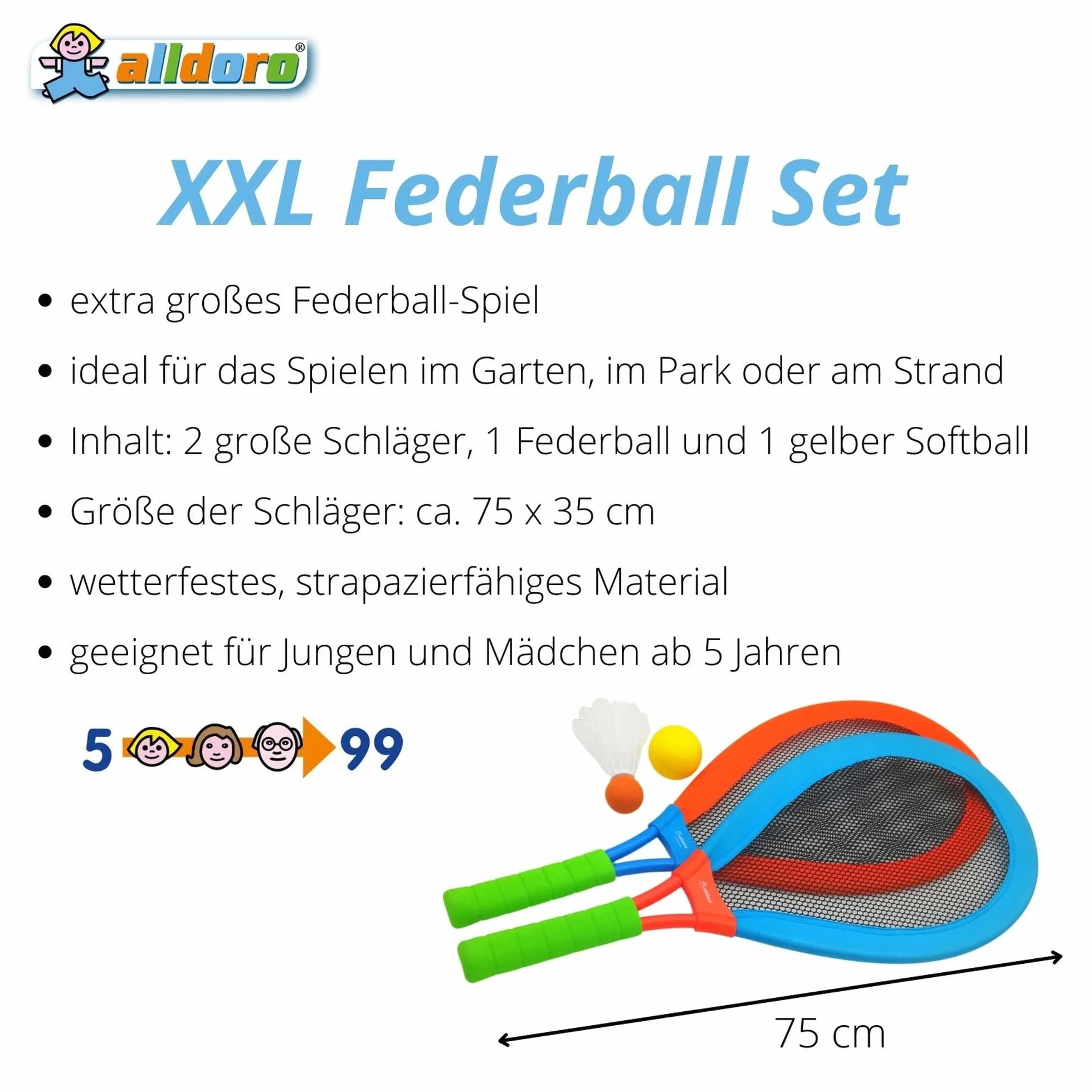 alldoro 60050 XXL Juego de Softball 4 Piezas 75 x 35 cm Colorido