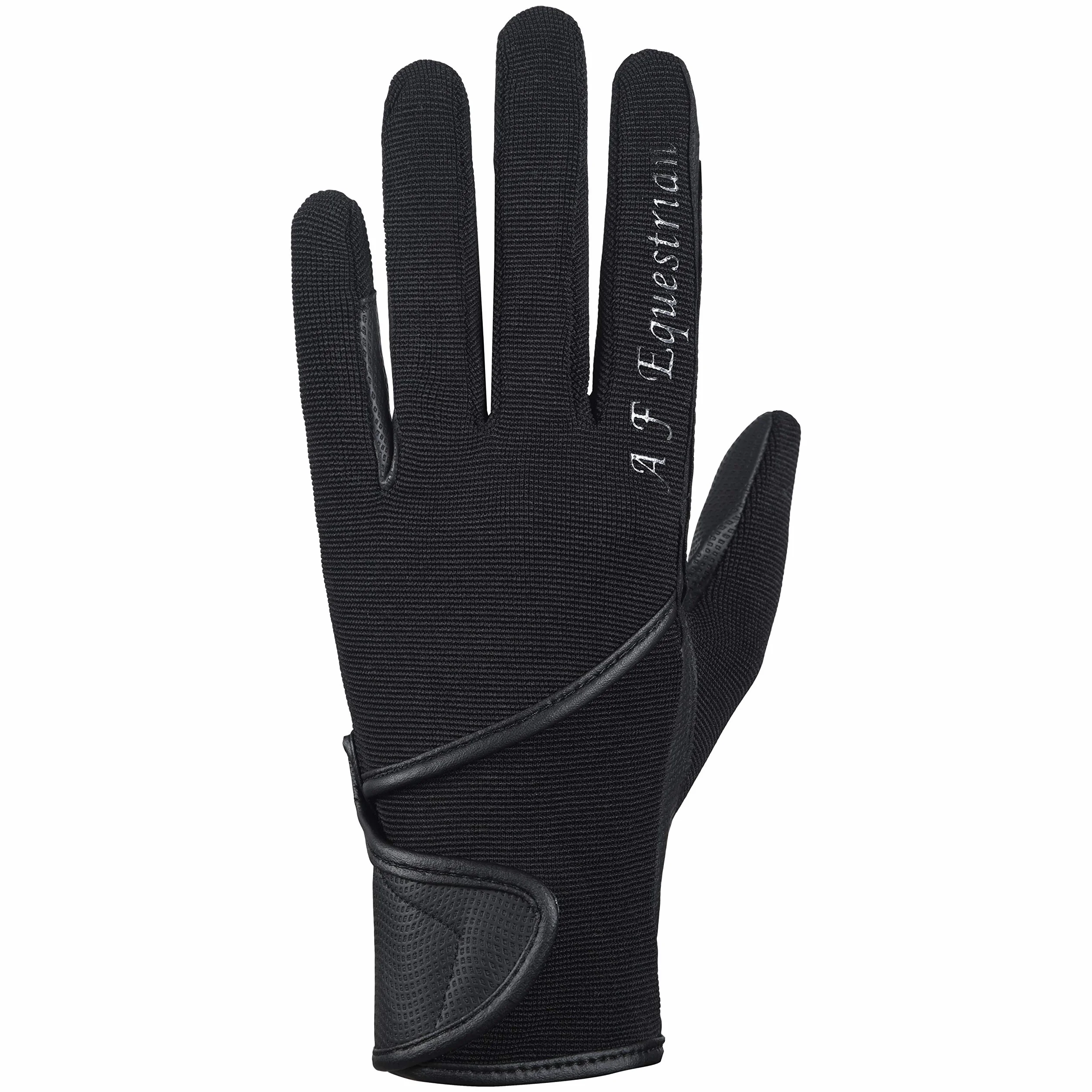 AFE Guantes de equitación para mujer de piel sintética negro elástico