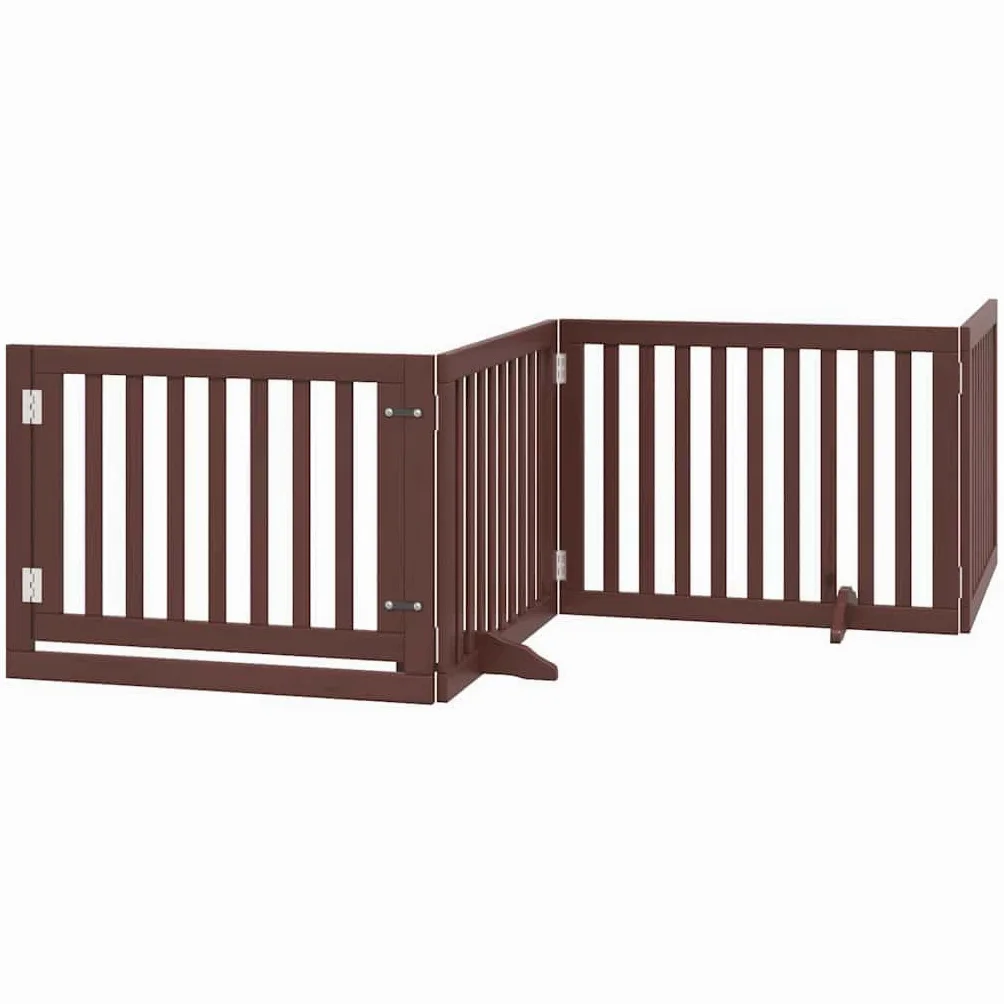 Puerta plegable para perros de 6 piezas con puerta de madera de álamo, rejilla plegable para perros con puerta con cerradura para seguridad de mascotas, puerta para perros sin taladrar