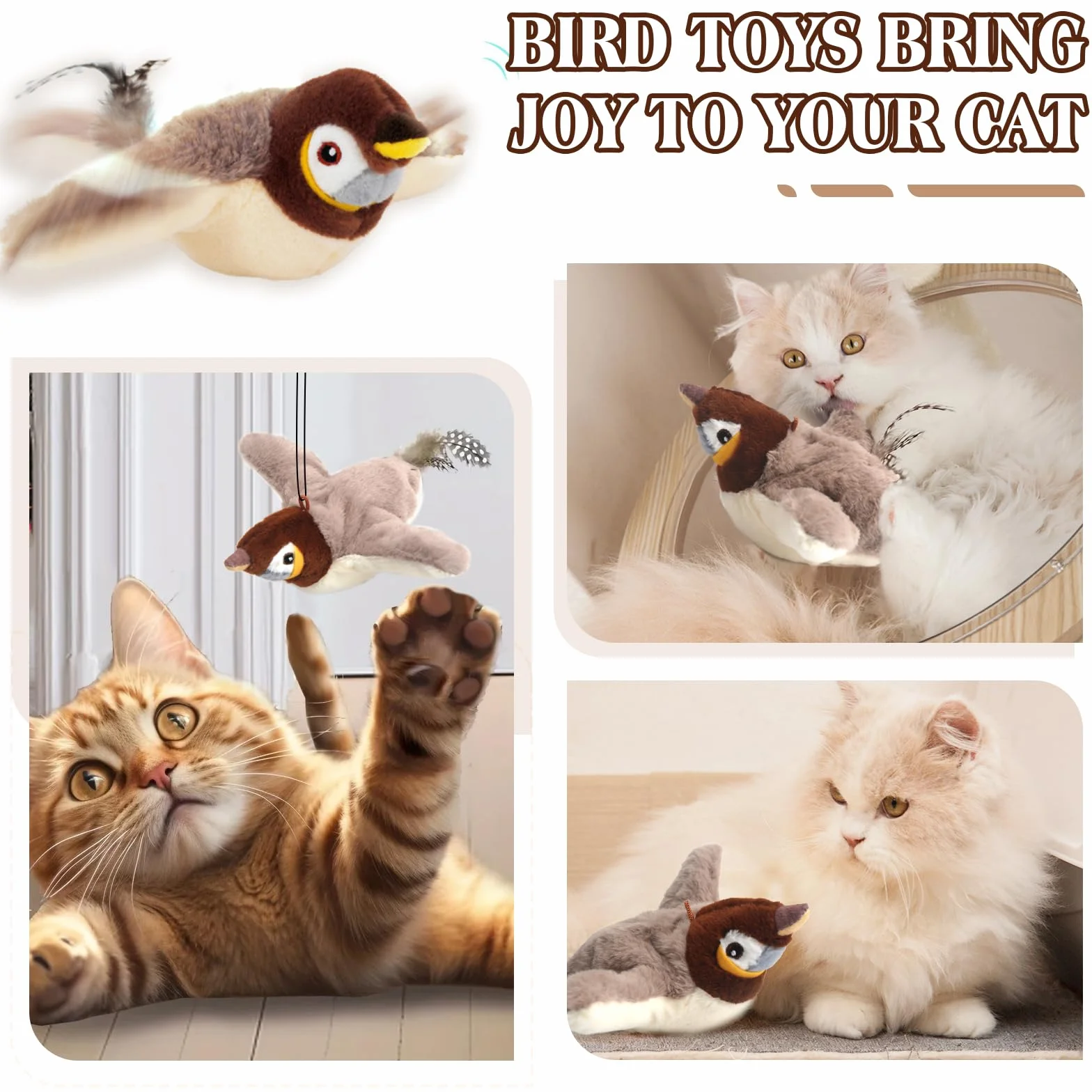 Juguete Gato Pajaro Volador, Juguete de Gatos de Pájaro Volador Recargable Juguetes para Gatos de Pájaros Chirping Juego Interactivo Gato para Gatos Interior Perseguir Morder Masticar
