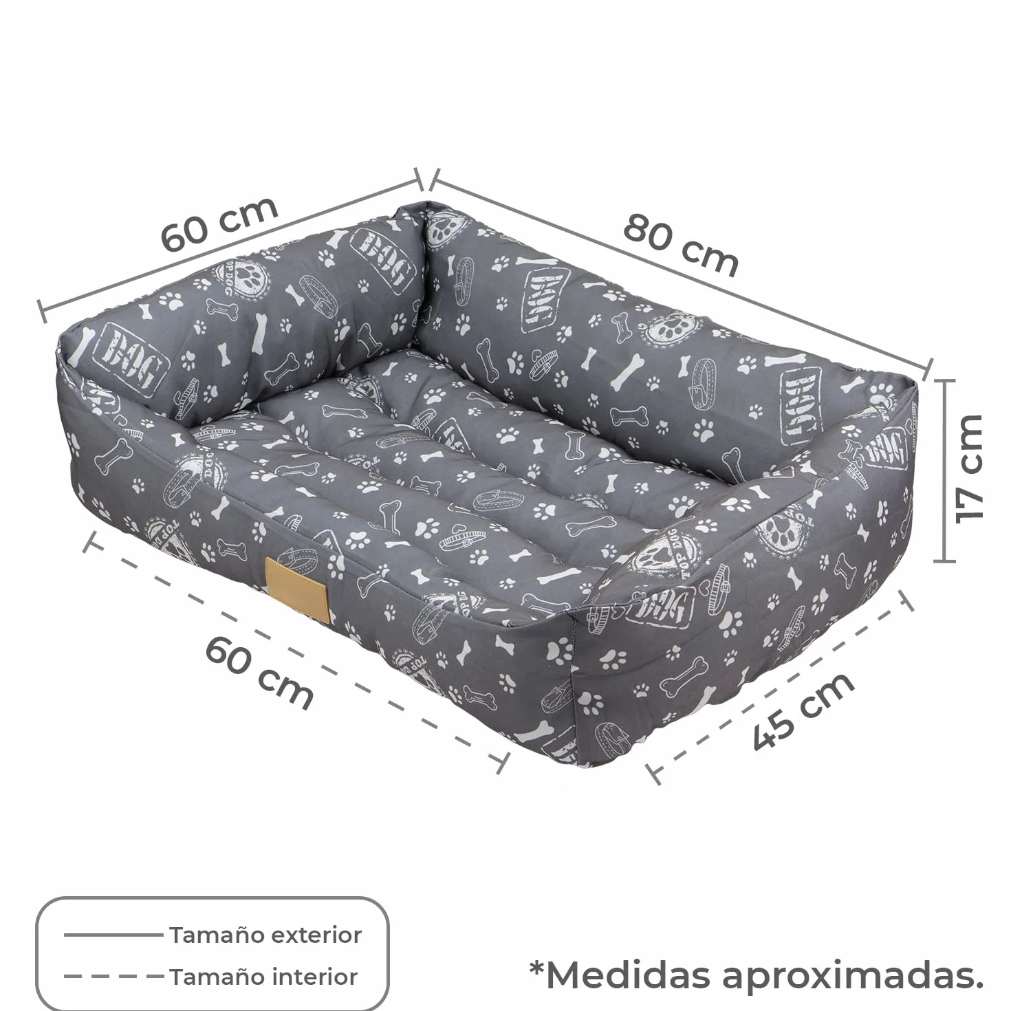 TIENDA EURASIA - Cama de Perro, Cama para Perros Grandes, Medianos y Pequeños, Divertida Cama Perro de Poliester con Interior con Comodas Fibras de Algodon (80 x 60 cm)