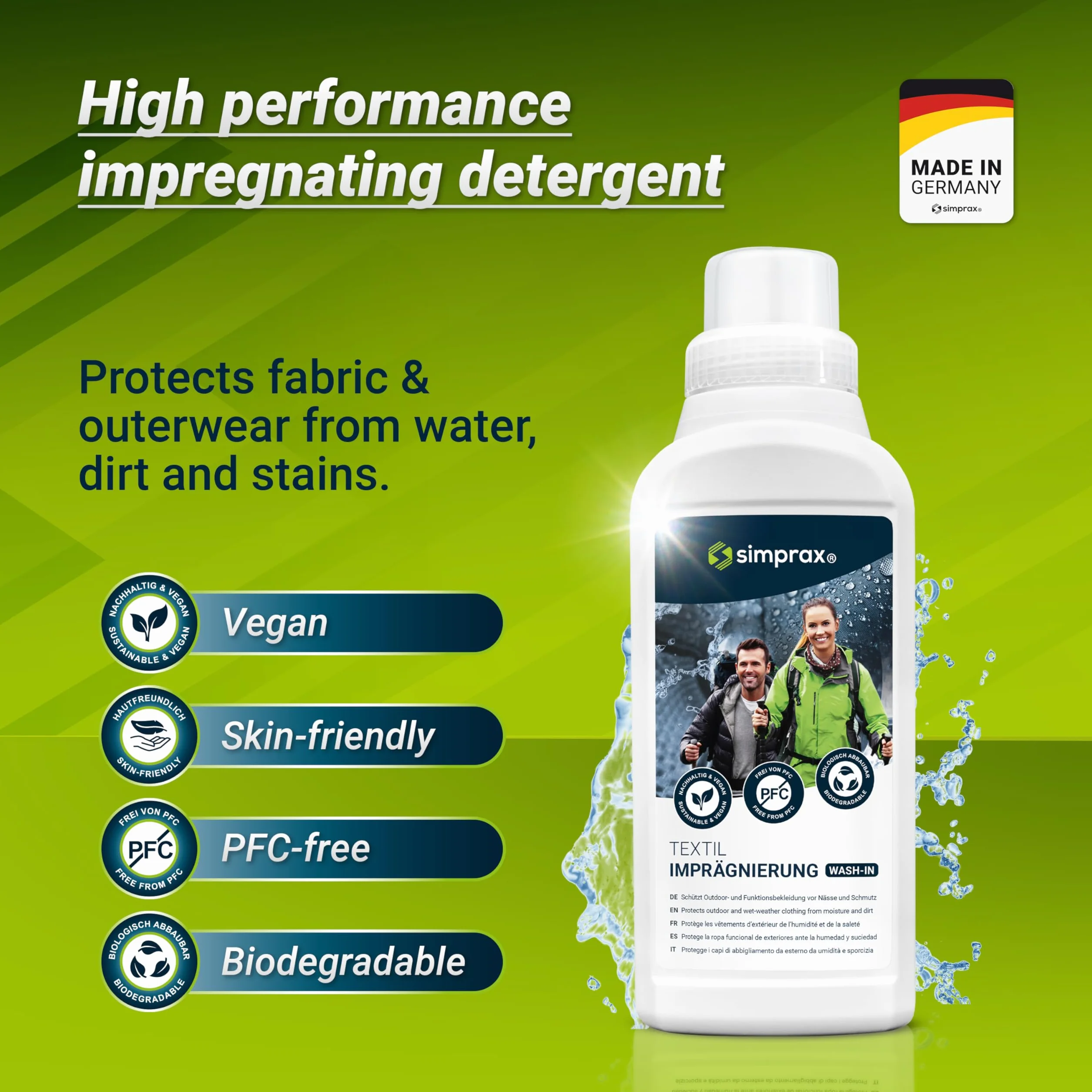 Wash-in Impermeabilizante para Ropa y Tejidos - Impermeabilizante ecológico con aclarado para Gore-Tex Sympatex