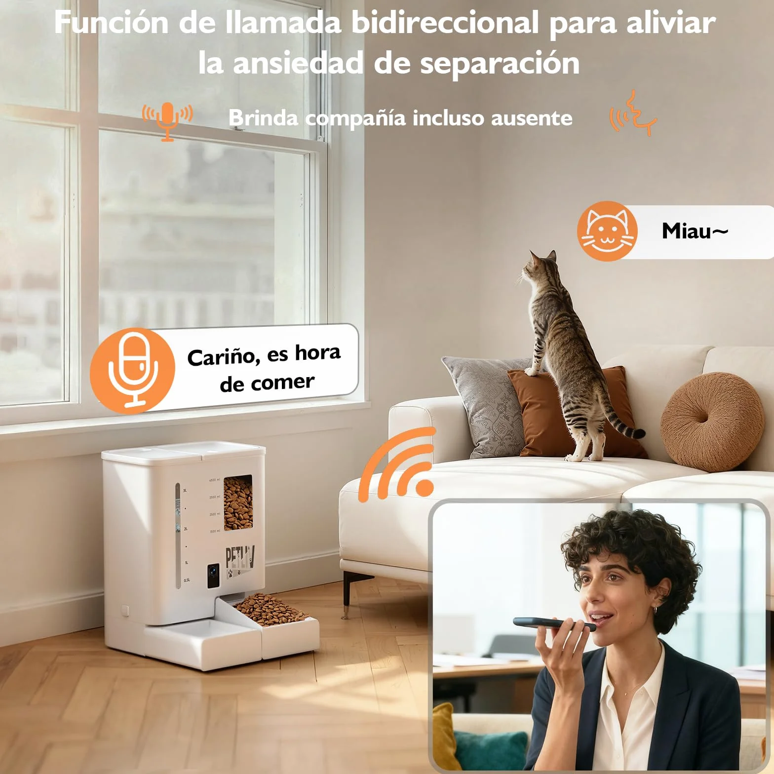 Comedero Automático para Gatos con Cámara 2K HD Visión Nocturna, WiFi 2,4G/5G Control por App, Audio Bidireccional Anti Atascos, Doble Alimentación, Depósito 5L Comida y 4L Agua
