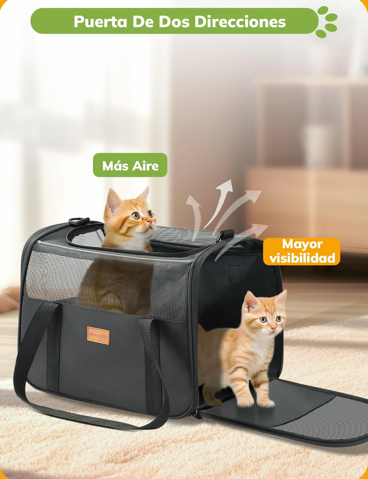 Morpilot Transportín Perro y Gato, Bolsa de Transporte Plegable y Transpirable con Correa de Hombro Ajustable, Ideal para Gatos y Mochila de Viaje para Perros Pequeños