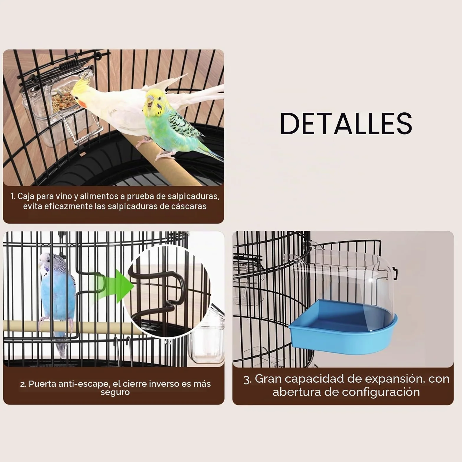 Jaula Redonda de Metal para Pájaros, Resistente y Ventilada, Jaula Loro para Agapornis, Periquitos, Voladera para Interiores y Exteriores(Black)