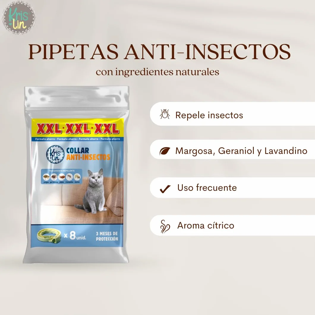 Pack de 8 Collares antiparasitarios para Gatos con Margosa, geraniol y lavandino | Cítrico | Marrón | 30 cm