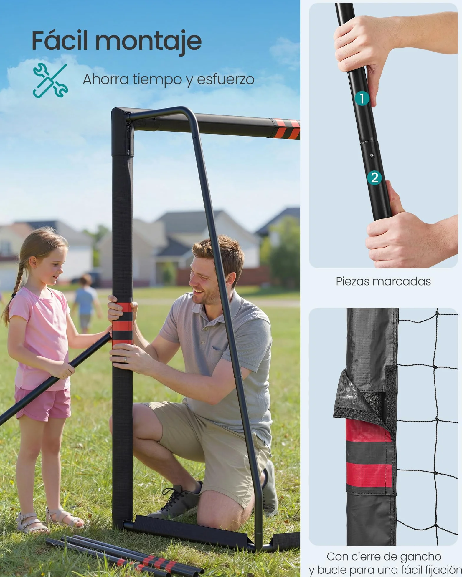 SONGMICS Portería de Fútbol 120 x 300 x 200 cm Acero Red PE Exterior Negro